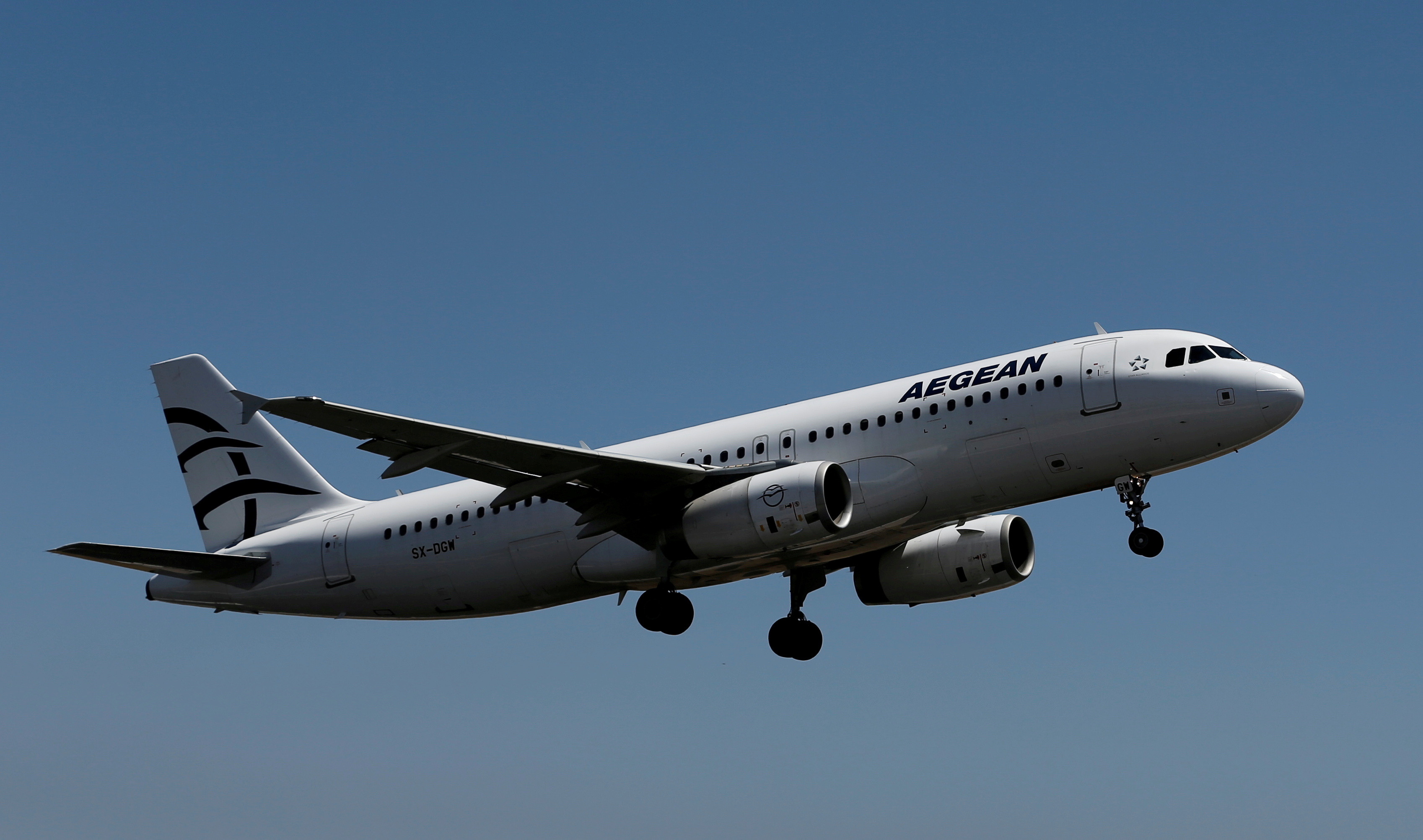 An Aegean Airlines Airbus A320 aircraft takes off from the Eleftherios Venizelos International Airport in Athens