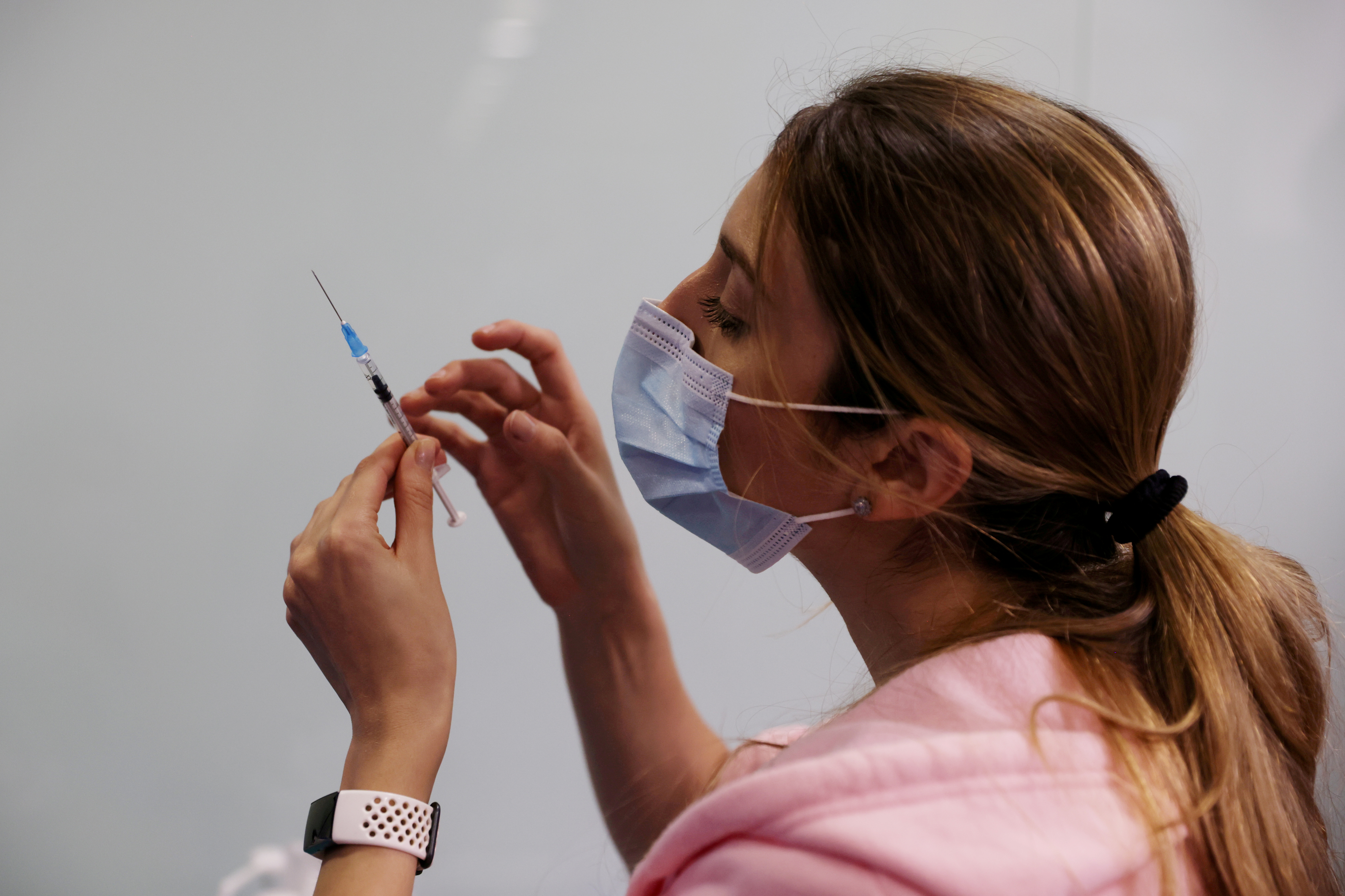 A medical worker prepares to administer a second vaccination injection against the coronavirus disease (COVID-19)  at Tel Aviv Sourasky Medical Center (Ichilov Hospital) in Tel Aviv