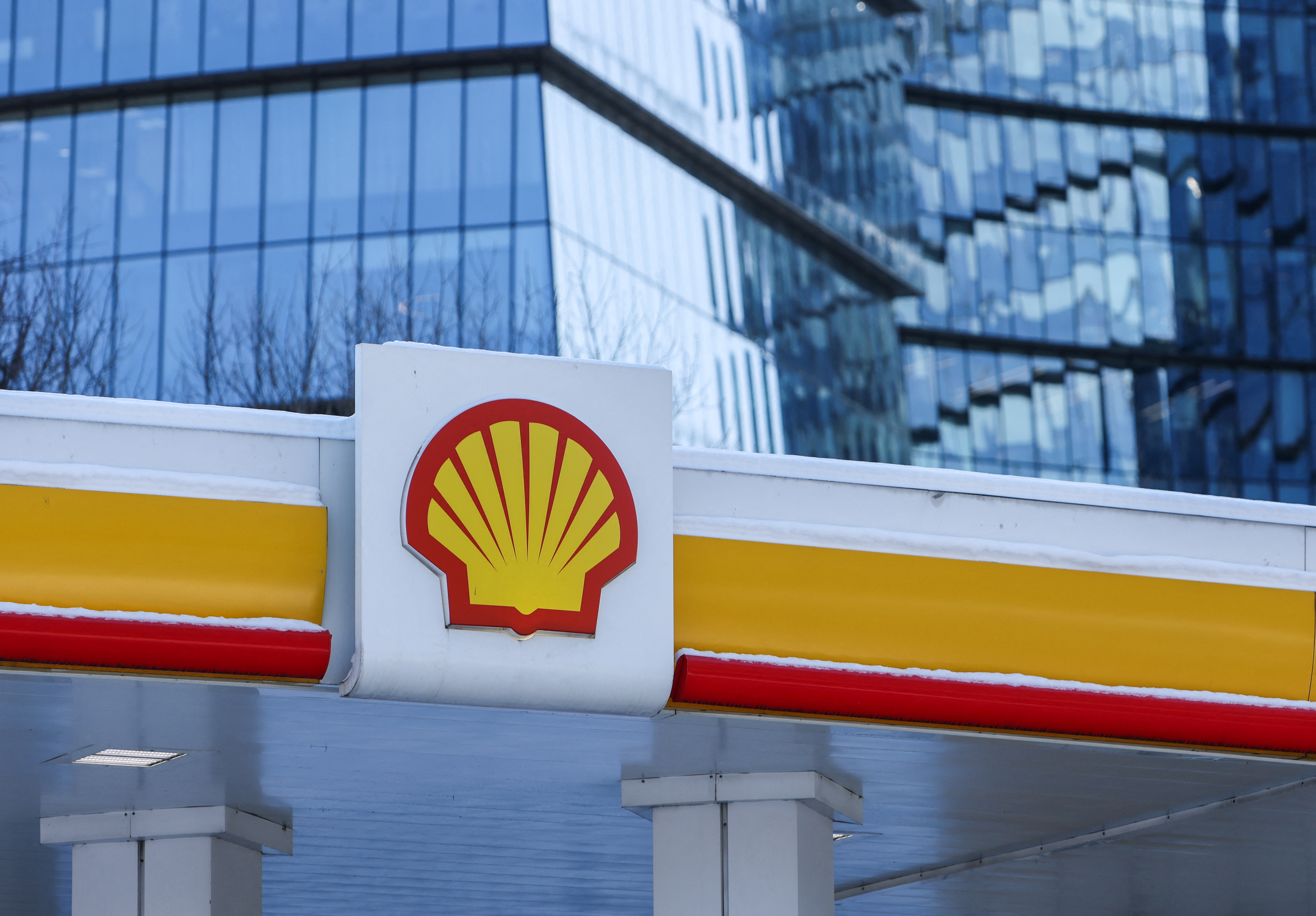 A view shows a fuel station of Shell in Moscow