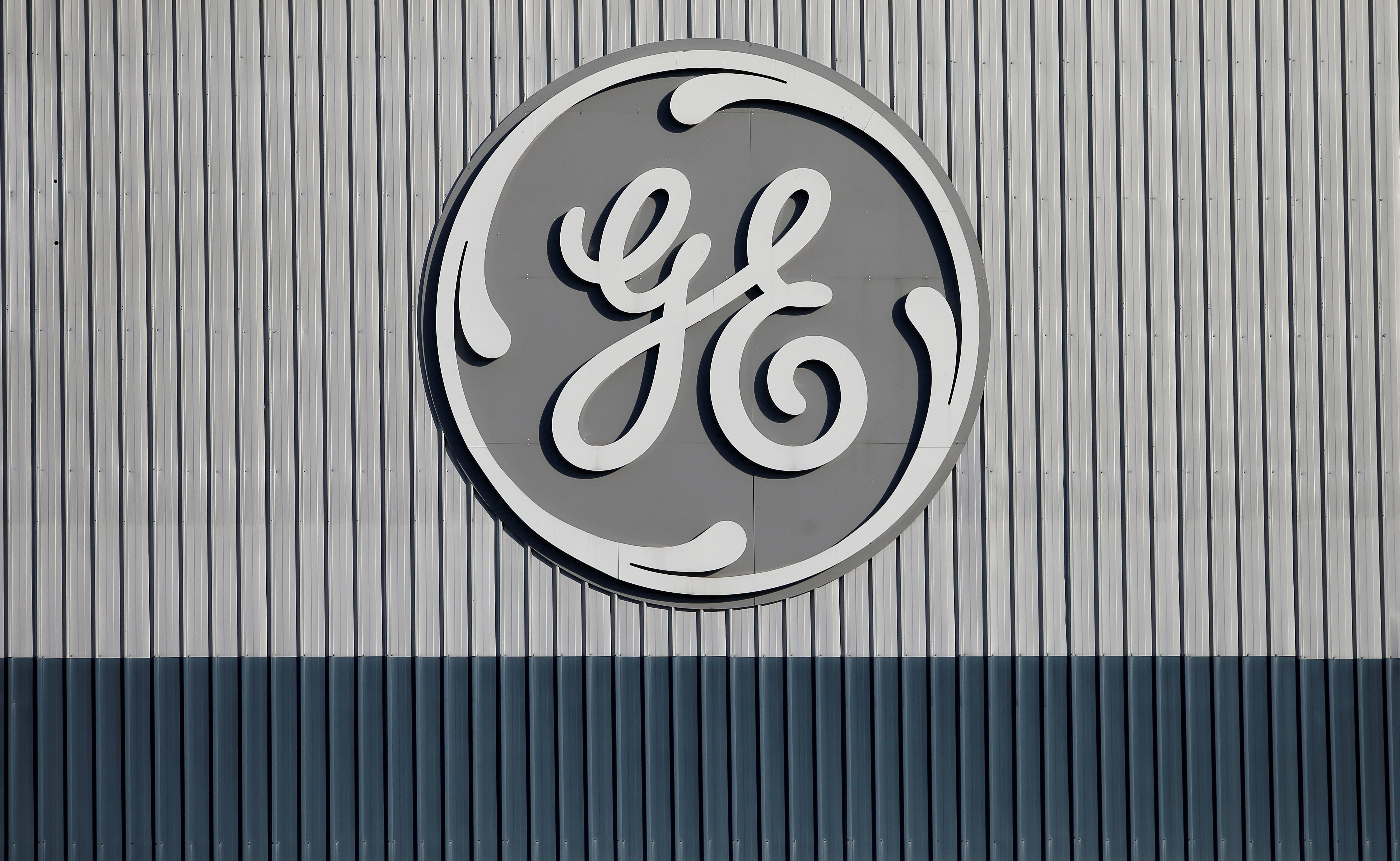 The logo of U.S. conglomerate General Electric is pictured at the site of its energy branch in Belfort