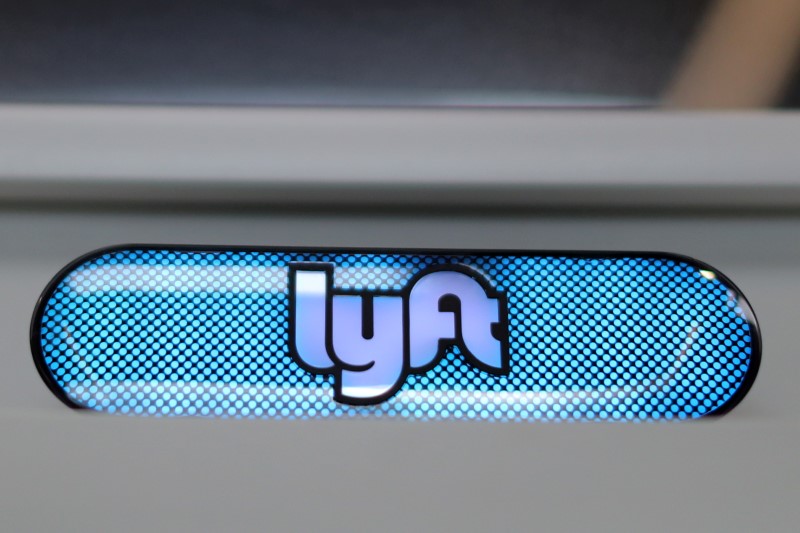 A Lyft logo is seen in the Driver Hub in Los Angeles, California, U.S., March 20, 2019.  REUTERS/Lucy Nicholson/File Photo