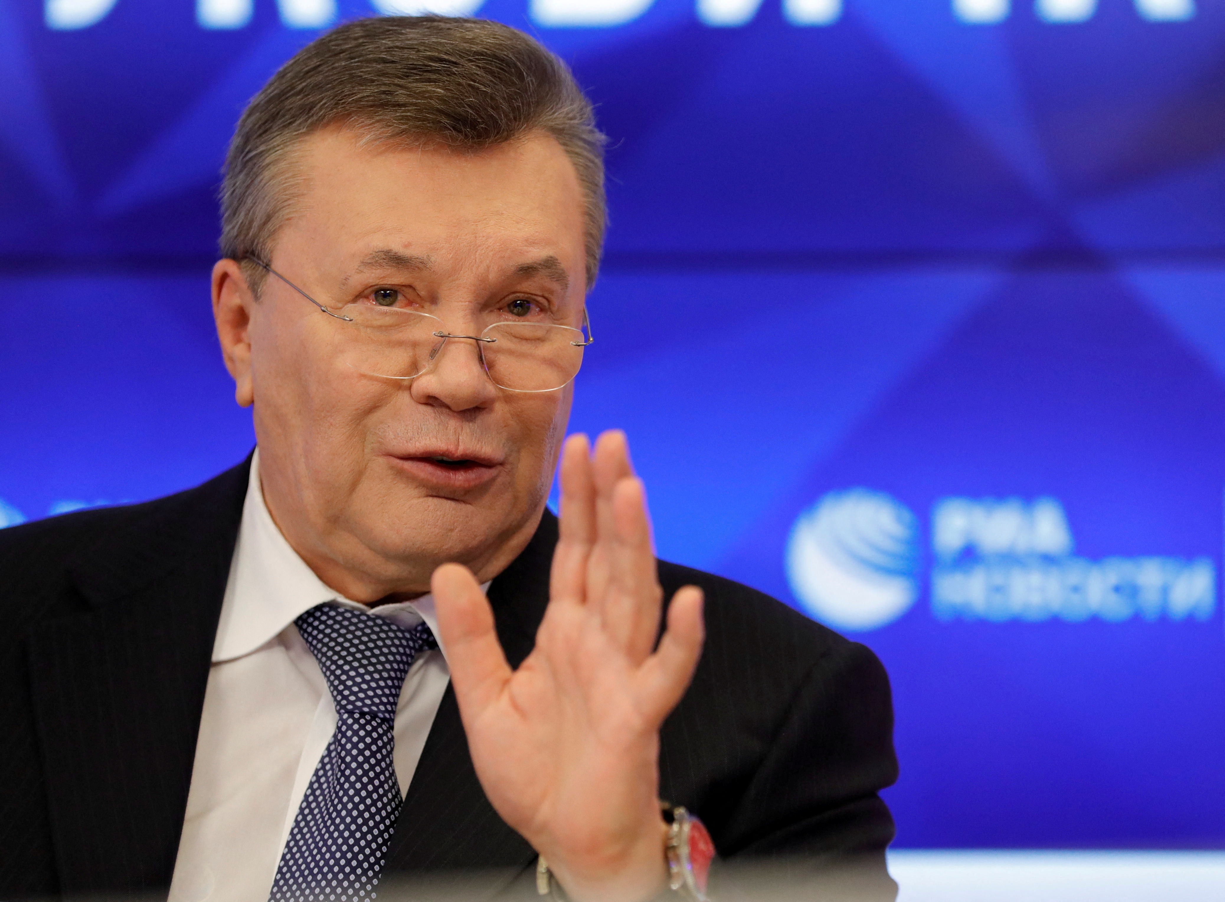 Viktor Yanukovich, the former president of Ukraine speaks during a news conference in Moscow