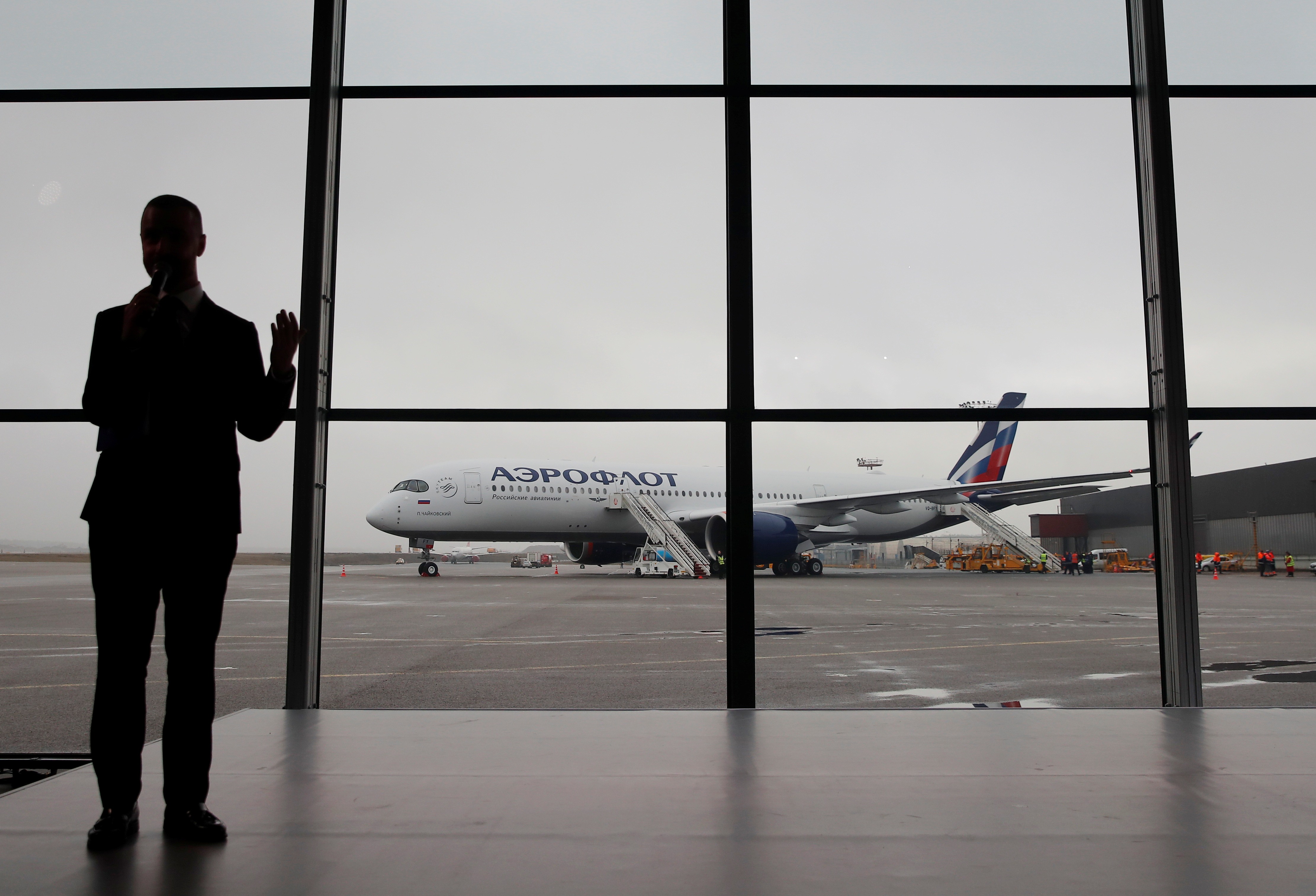 Aeroflot presents its first Airbus A350-900 at Sheremetyevo International Airport outside Moscow