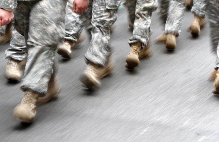 US army soldiers are seen marching in the St. Patrick's Day Parade in New York