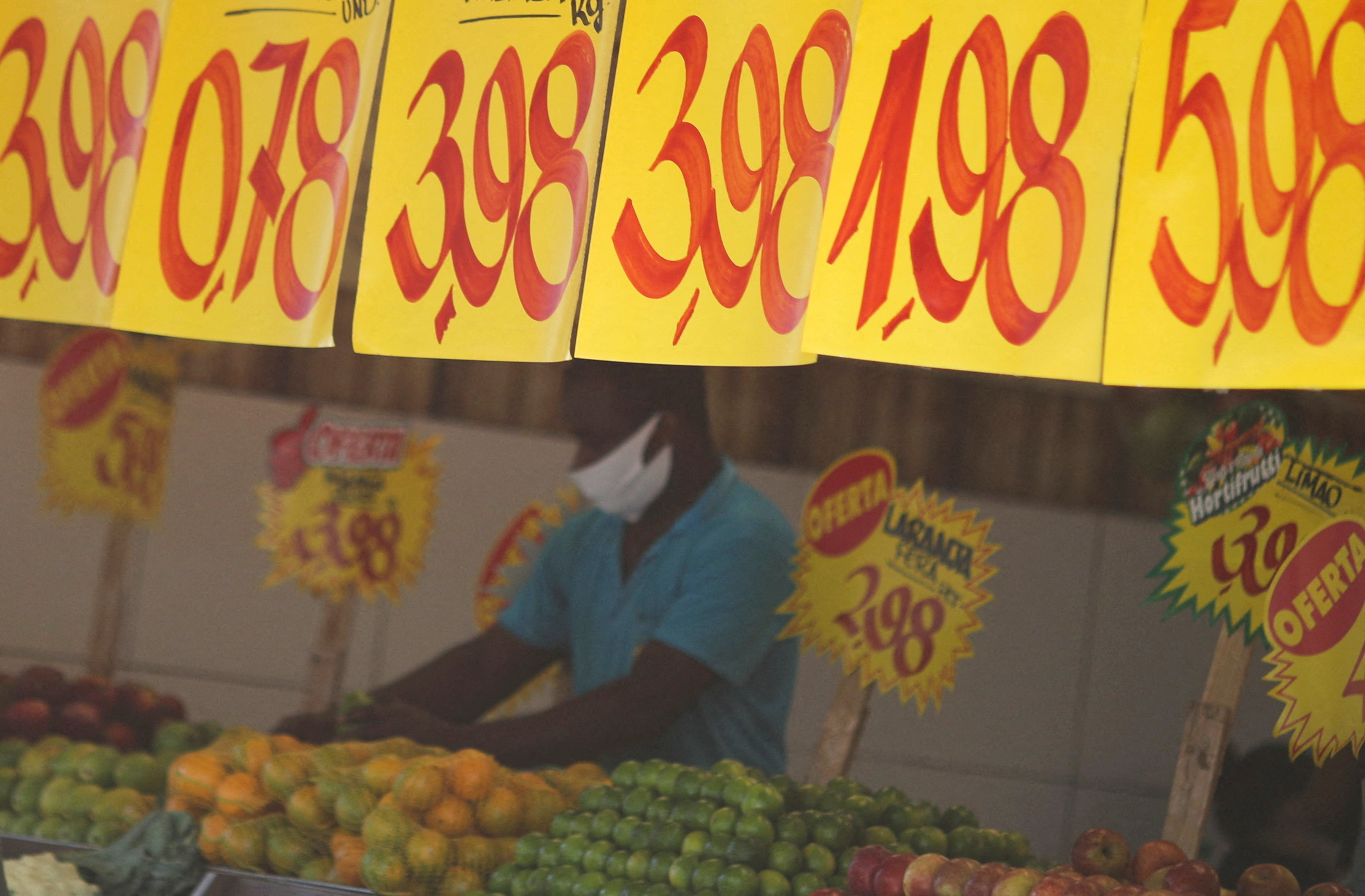 Prices are displayed at a market in Rio de Janeiro