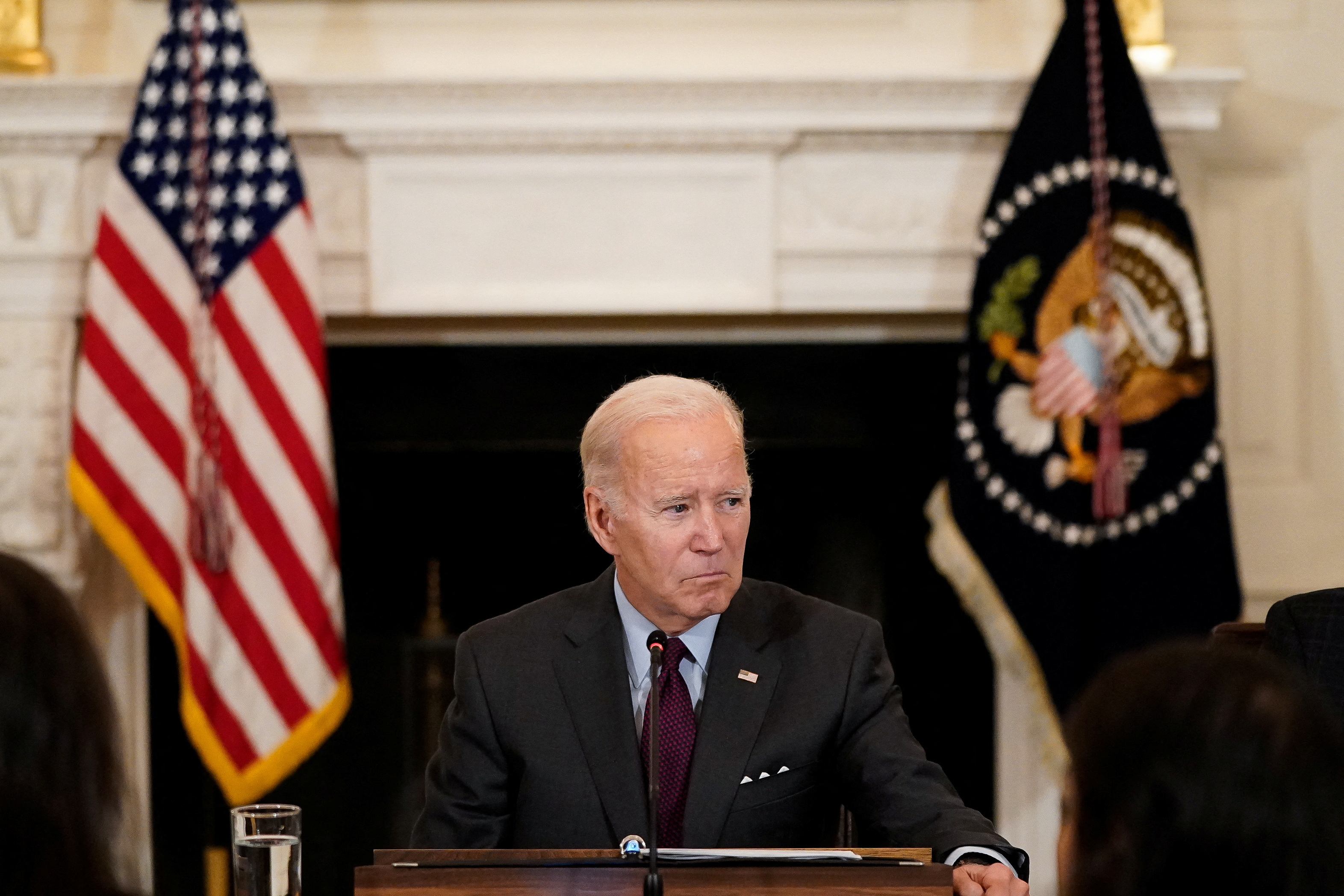 U.S. President Joe Biden and Vice President Kamala Harris attend a meeting at the White House