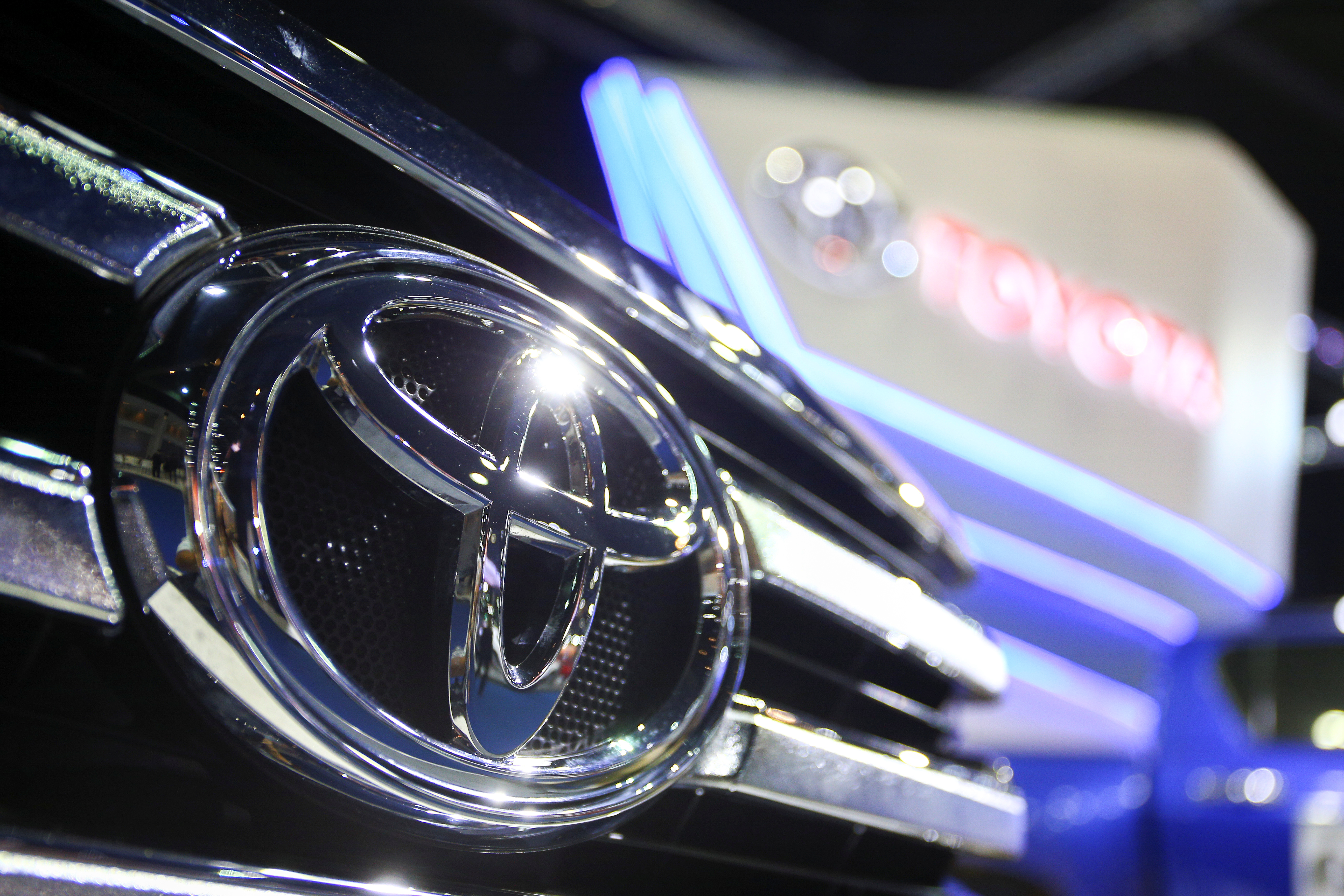 The logo of Toyota is pictured at the 38th Bangkok International Motor Show in Bangkok