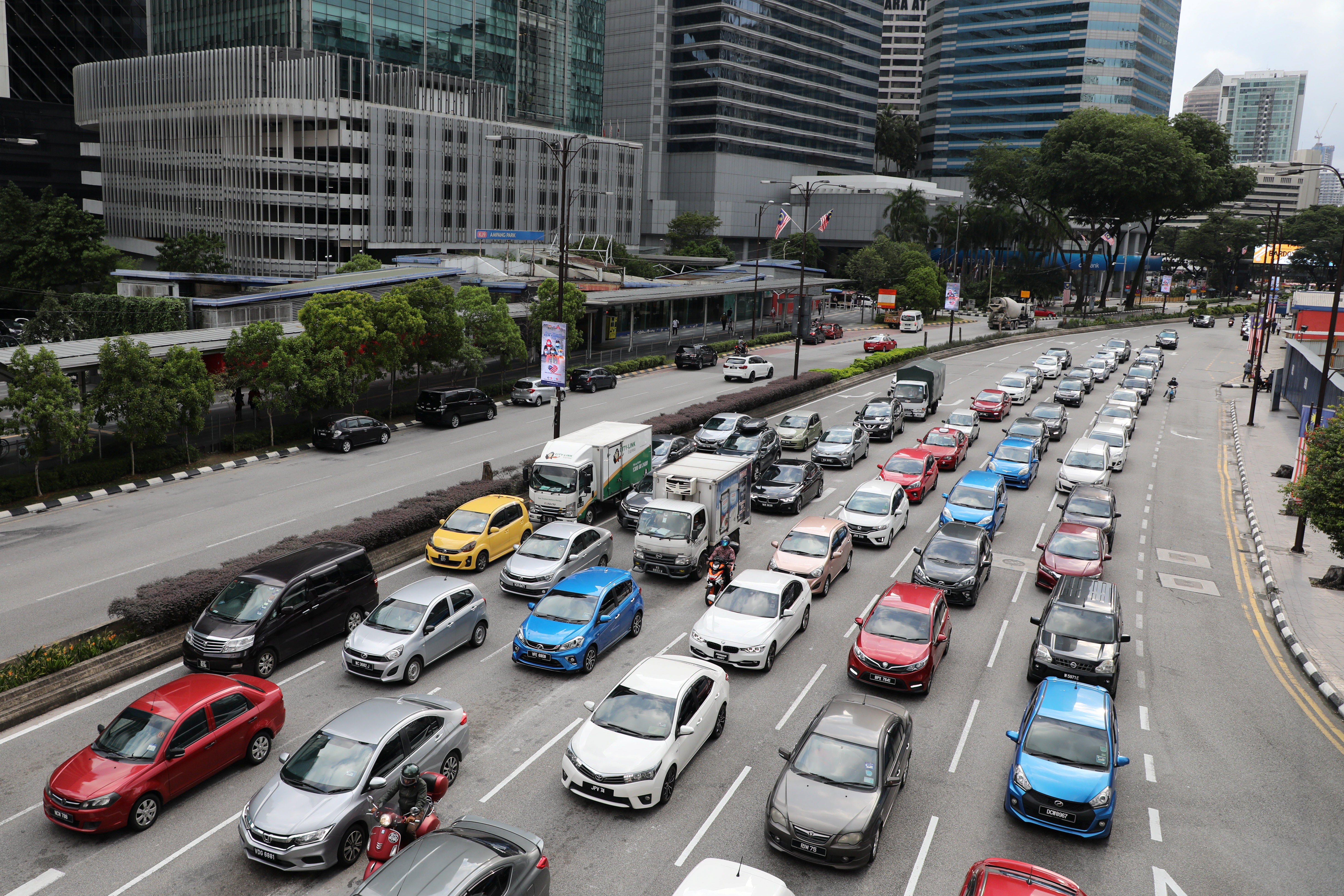 A general view of traffic in a business district in Kuala Lumpur