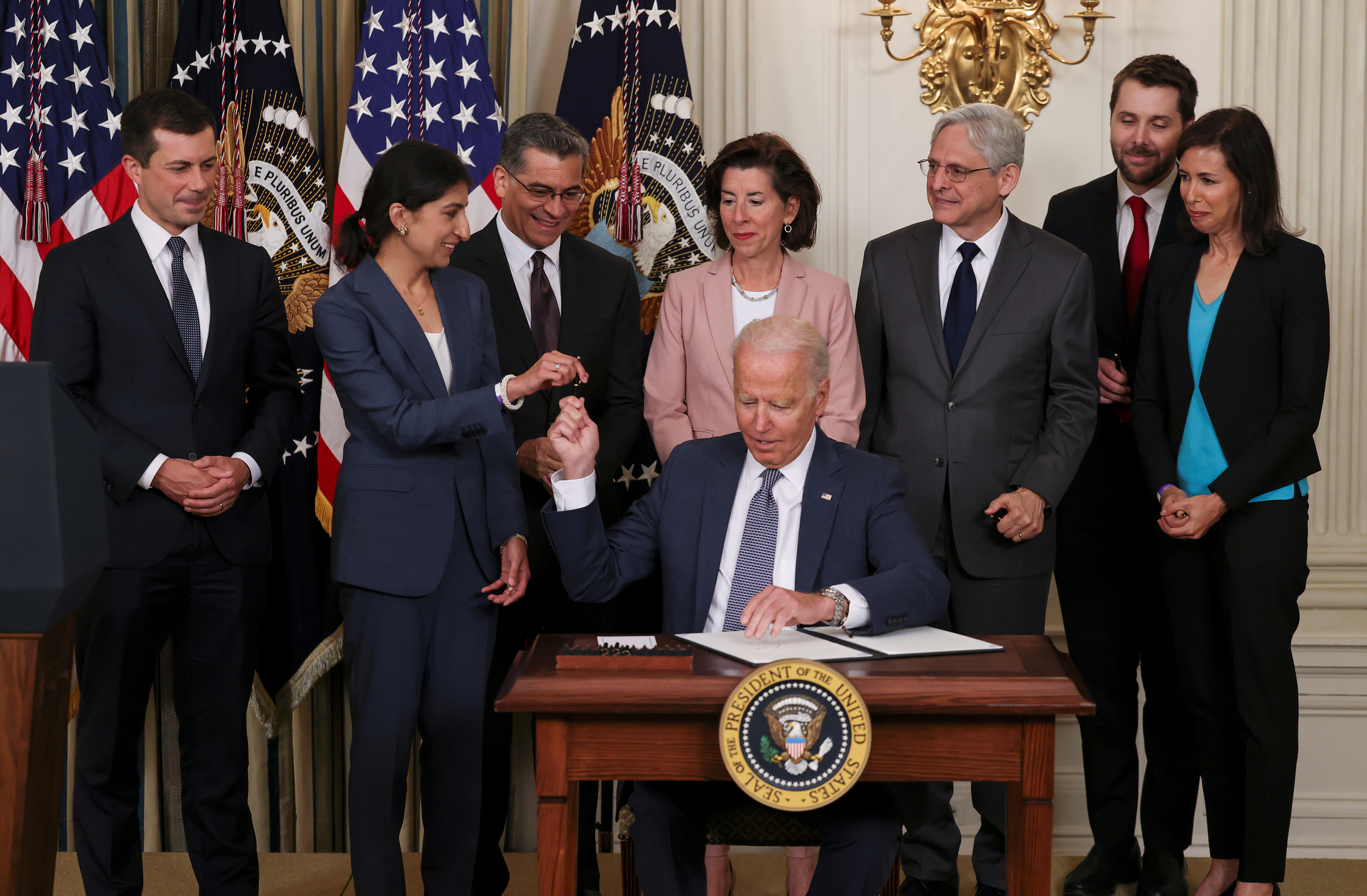 U.S. President Biden signs executive order on U.S. economy at the White House in Washington