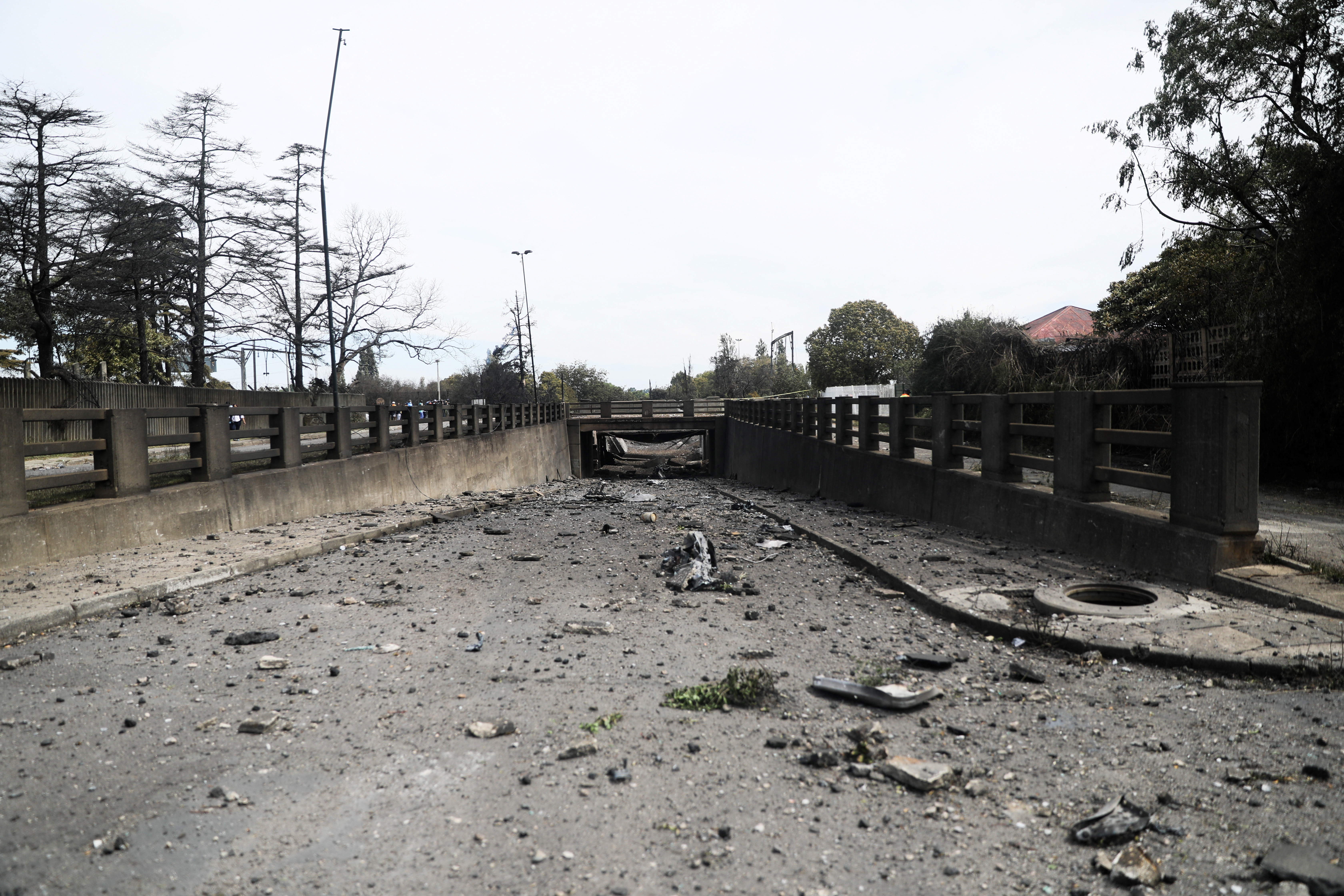 The damaged bridge where a gas tanker exploded in Boksburg near Johannesburg