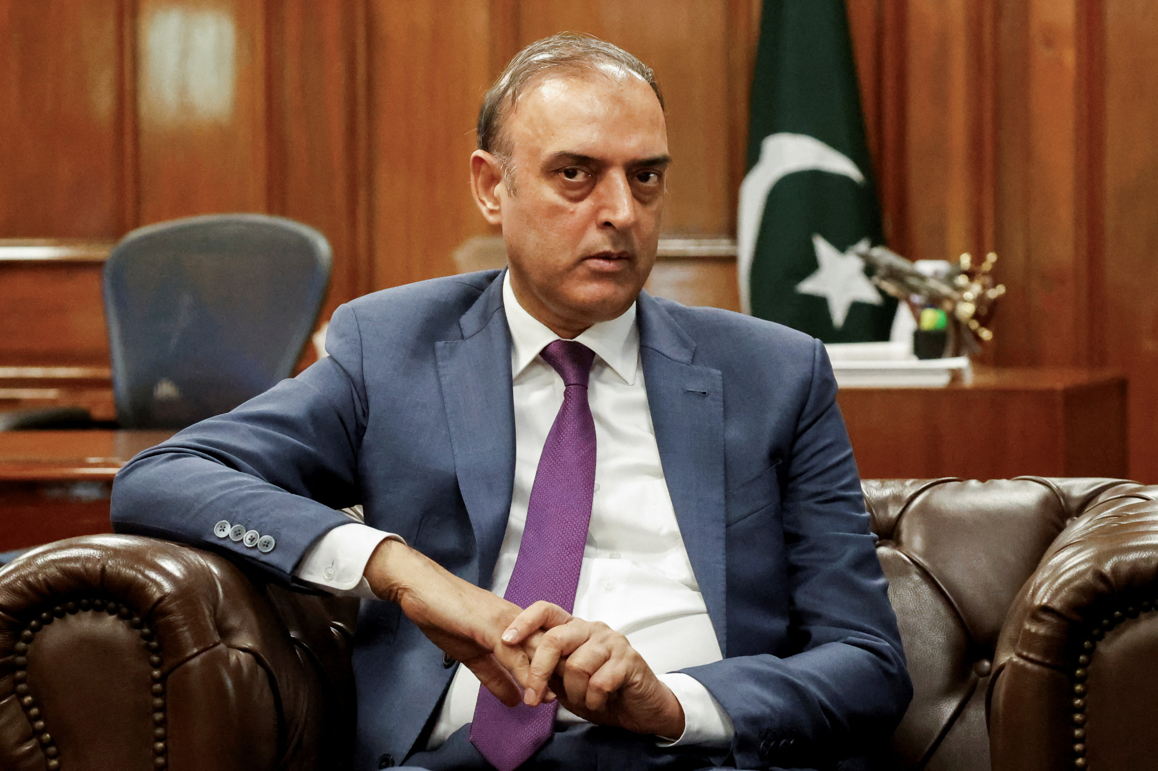 Jameel Ahmad, Governor of the State Bank of Pakistan, attends an interview with Reuters in Karachi