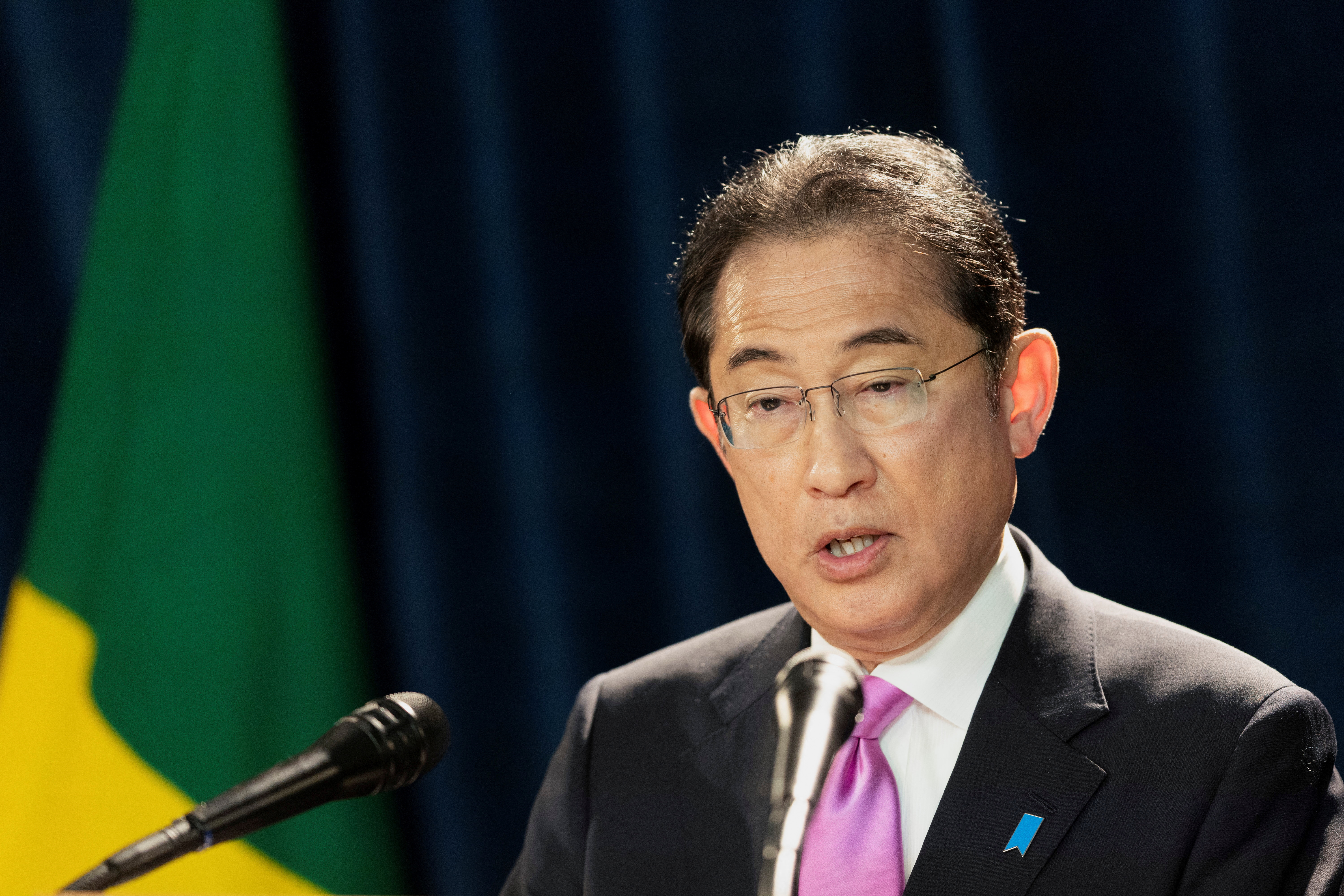 Japan's Prime Minister Fumio Kishida attends a press conference in Sao Paulo