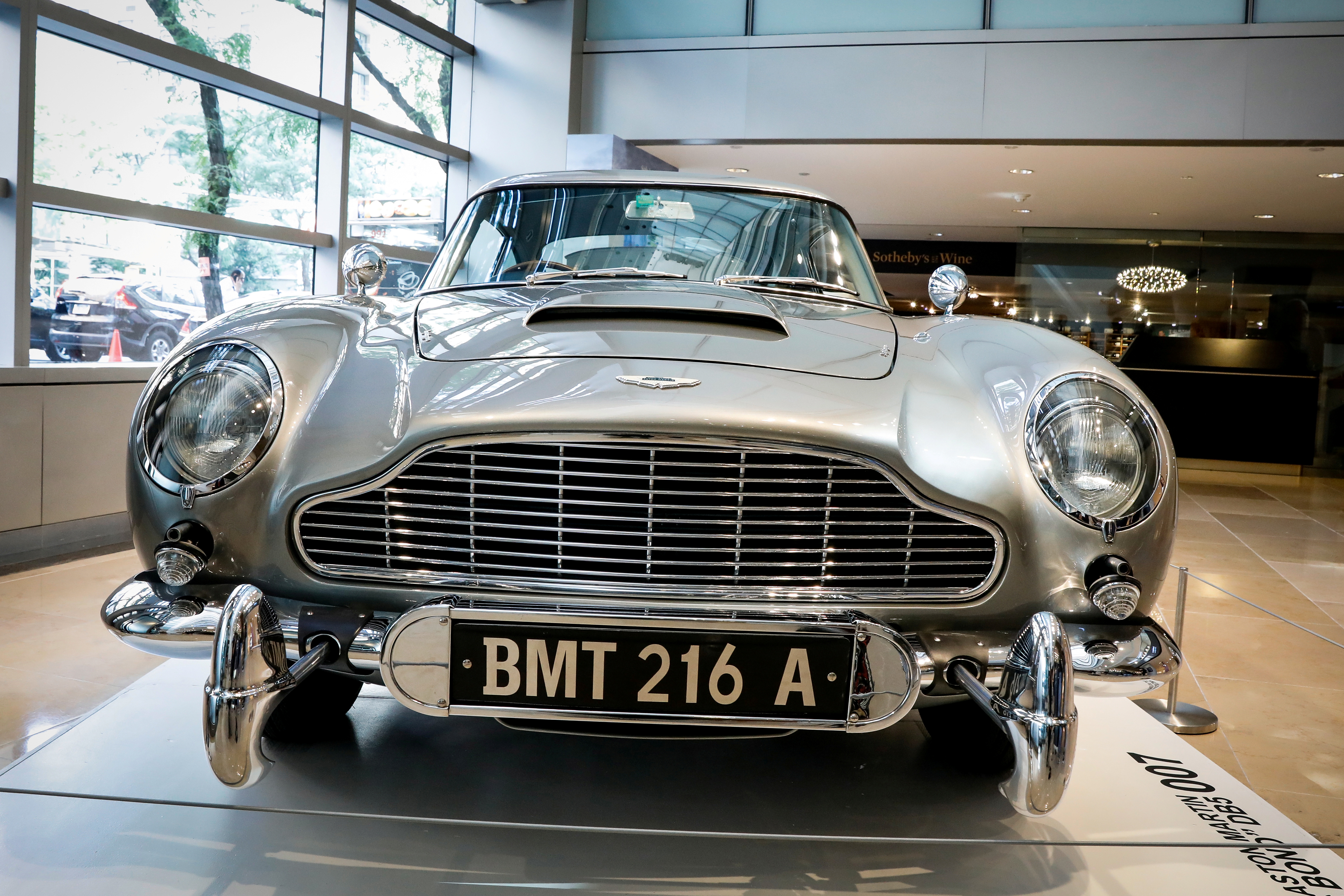 A James Bond 1965 Aston Martin DB5 coupe is displayed at Sotheby's auction house in New York, U.S.