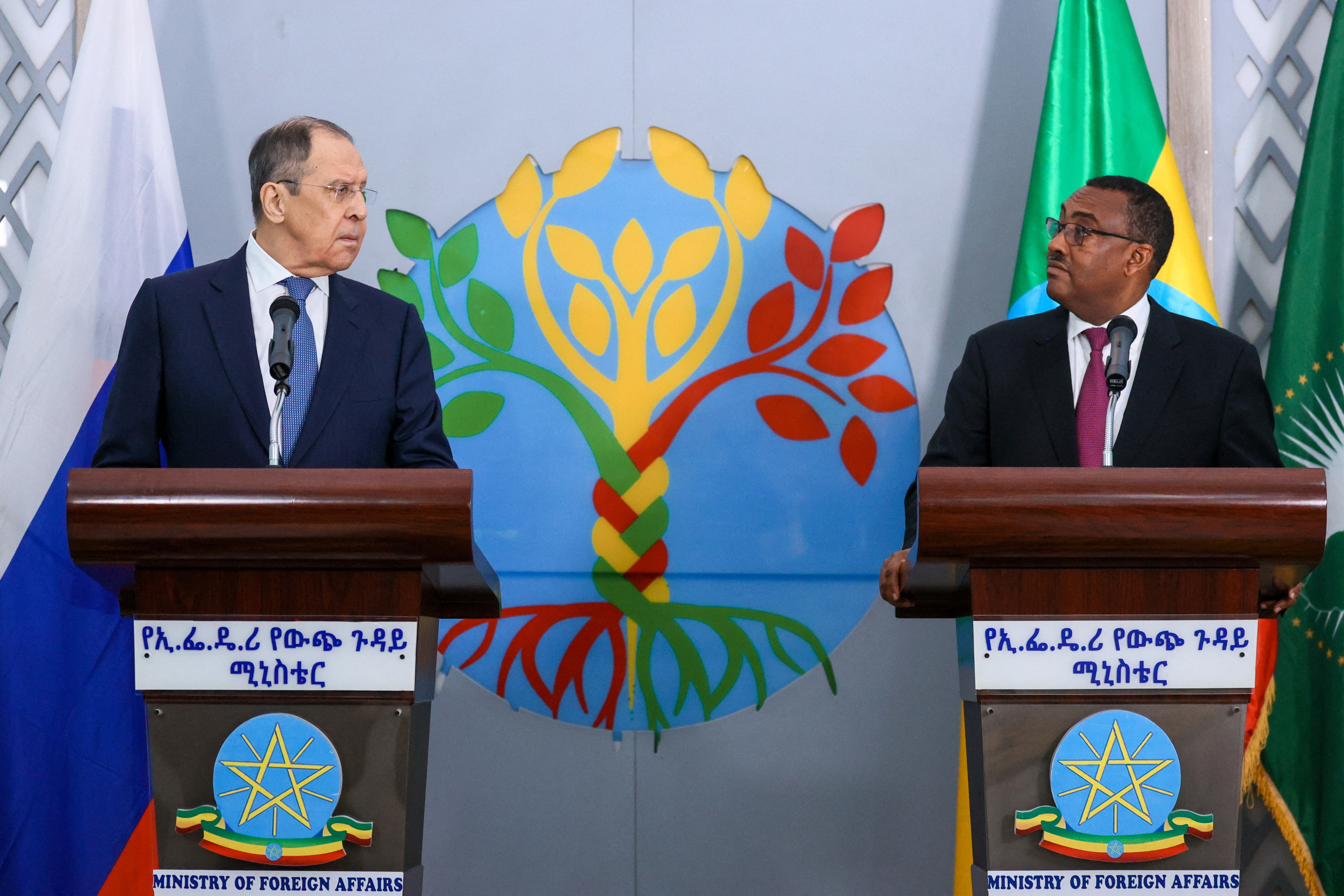 Russian Foreign Minister Lavrov and Ethiopian Foreign Minister Mekonnen attend a news conference in Addis Ababa