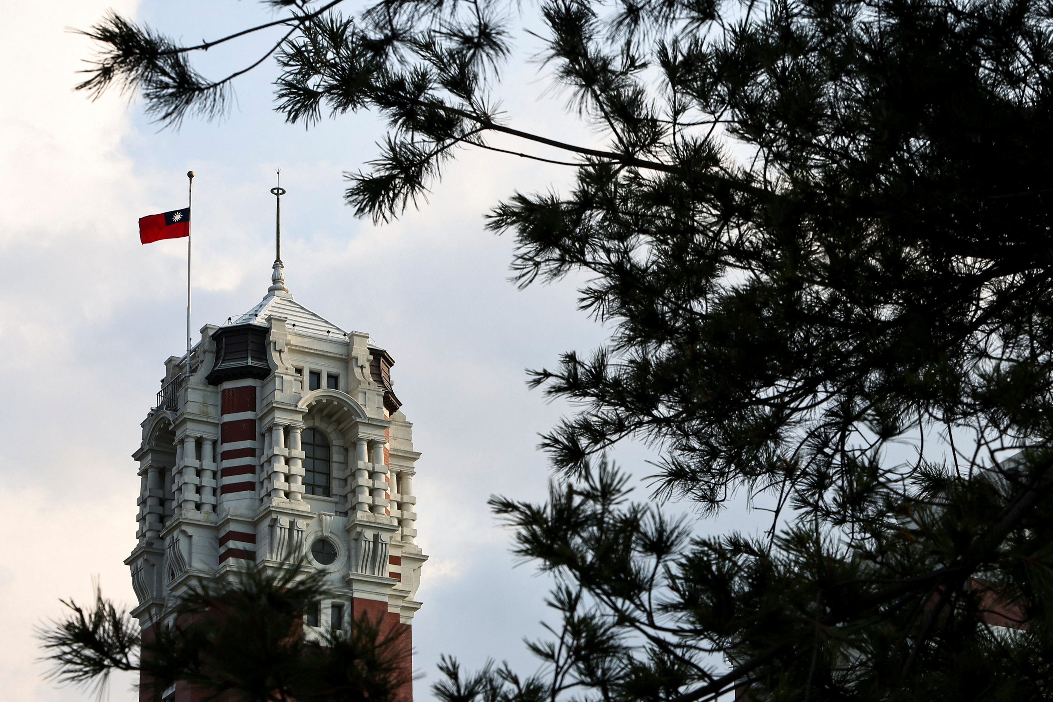 The Taiwanese flag flies at half-mast at the Presidential building to pay tribute to late former Japanese Prime Minister Shinzo Abe