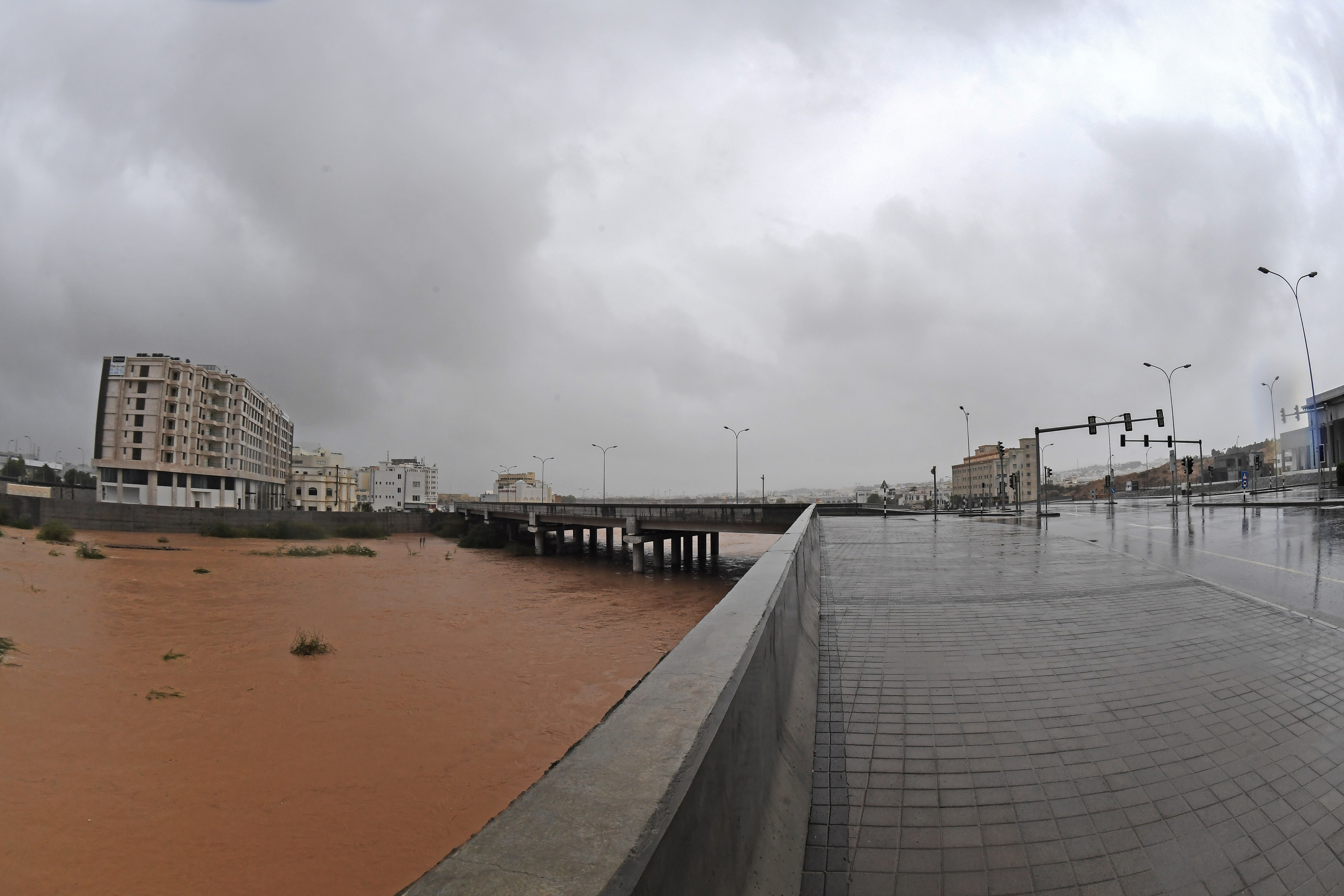Streets are flooded as Cyclone Shaheen makes the landfall in Muscat