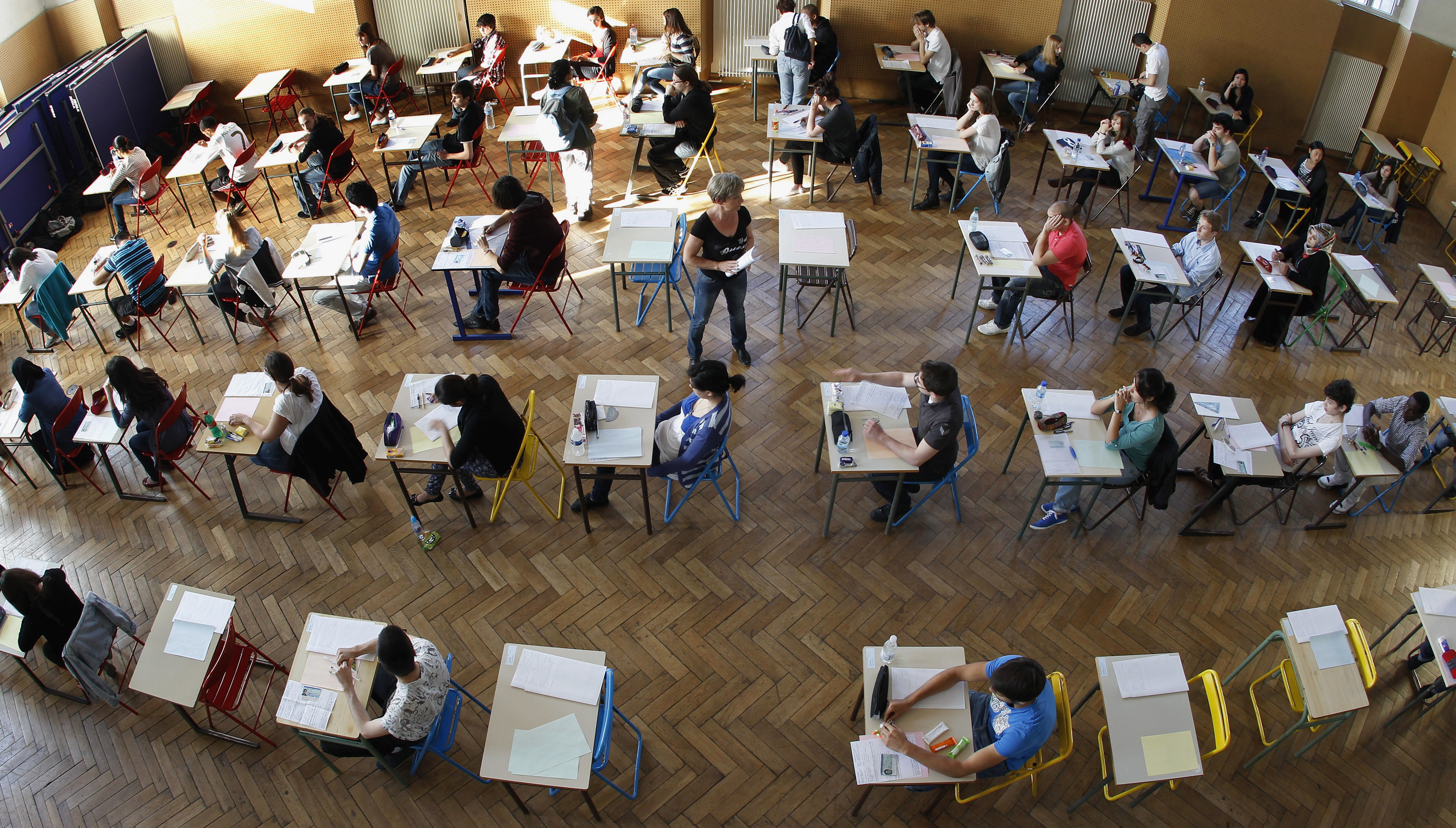 Students sit for the philosophy baccalaureate exam at the French Louis Pasteur Lycee in Strasbourg