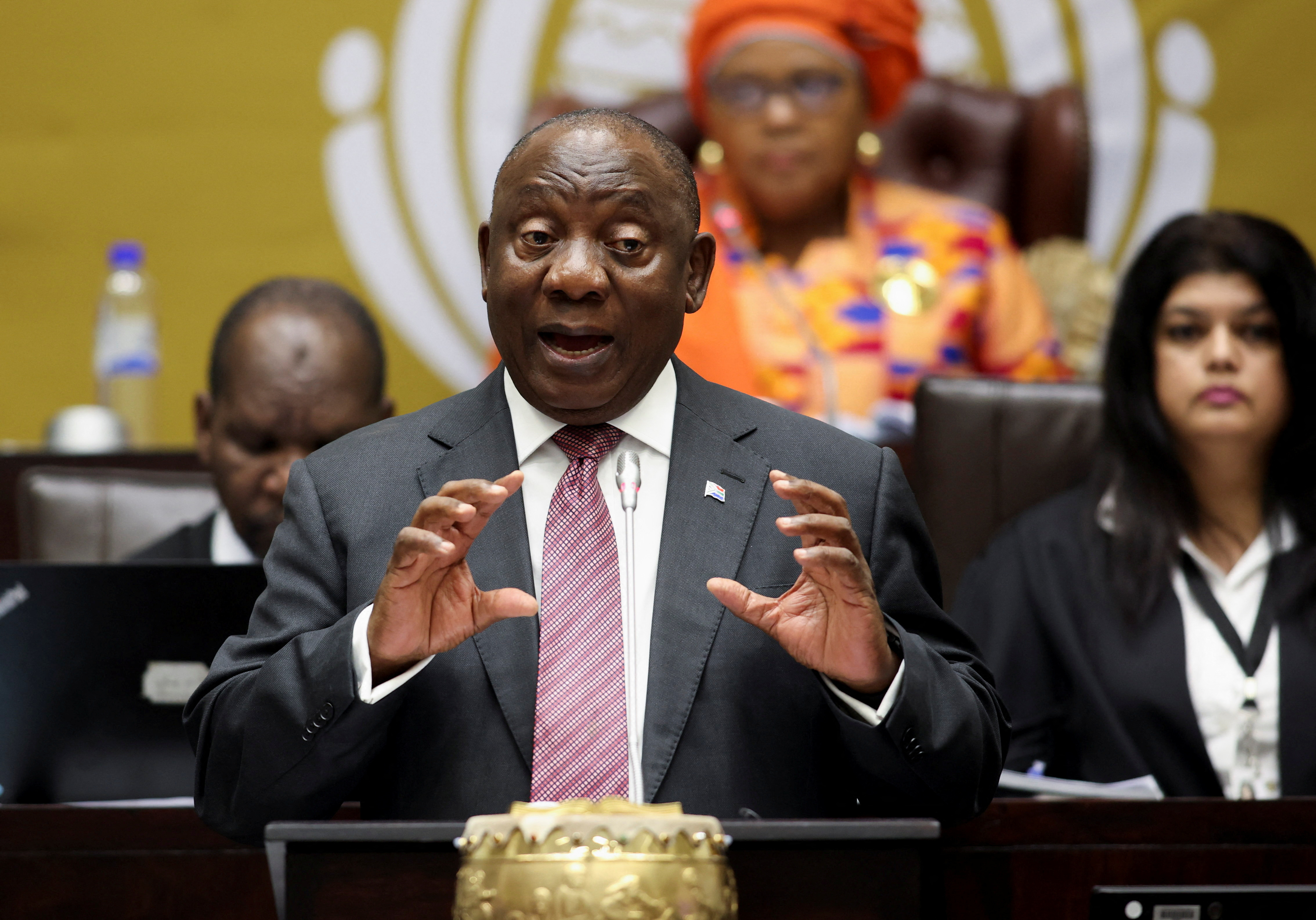 South African President Ramaphosa replies to questions in parliament in Cape Town