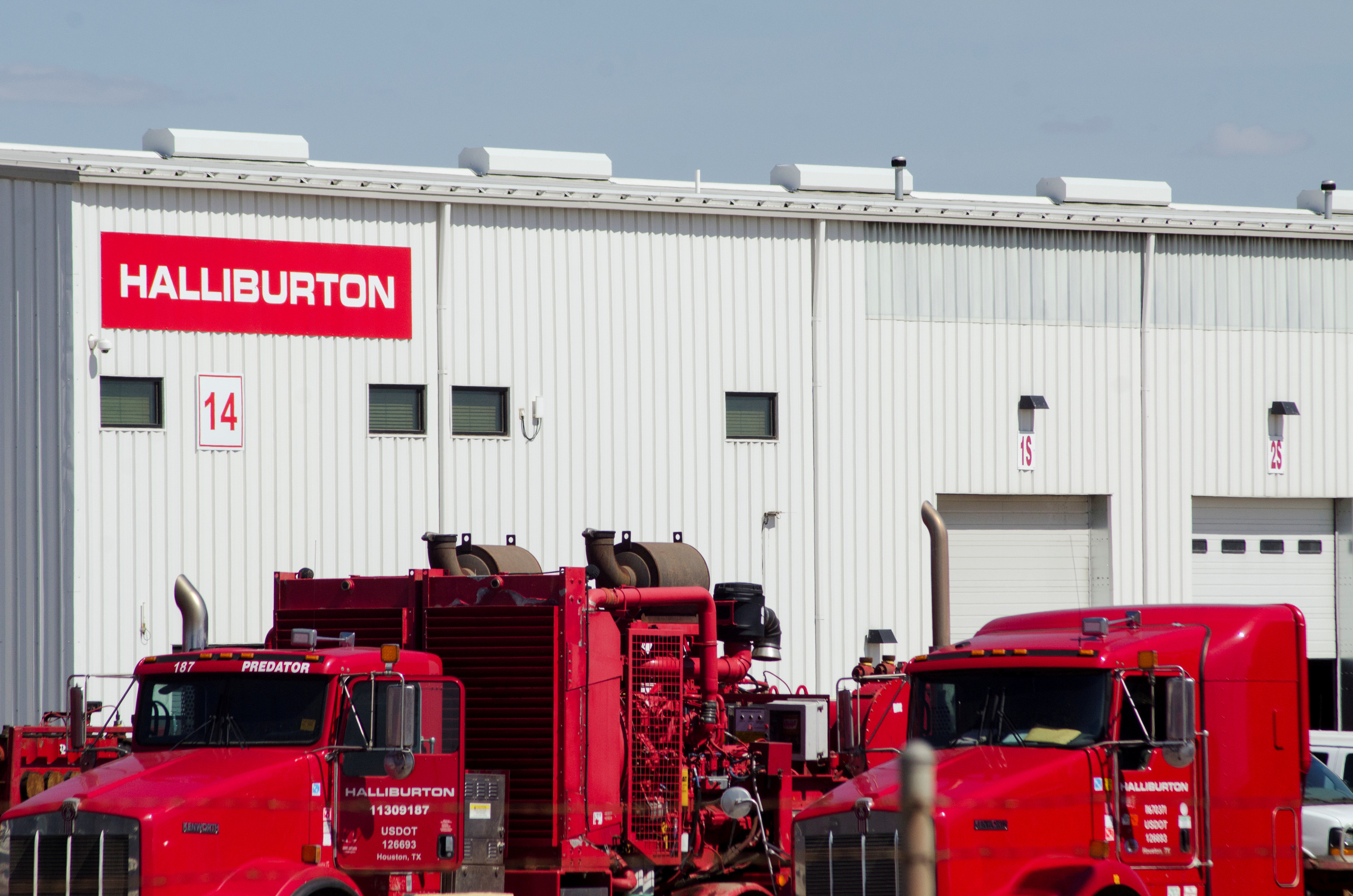Oil production equipment is seen in a Halliburton yard in Williston