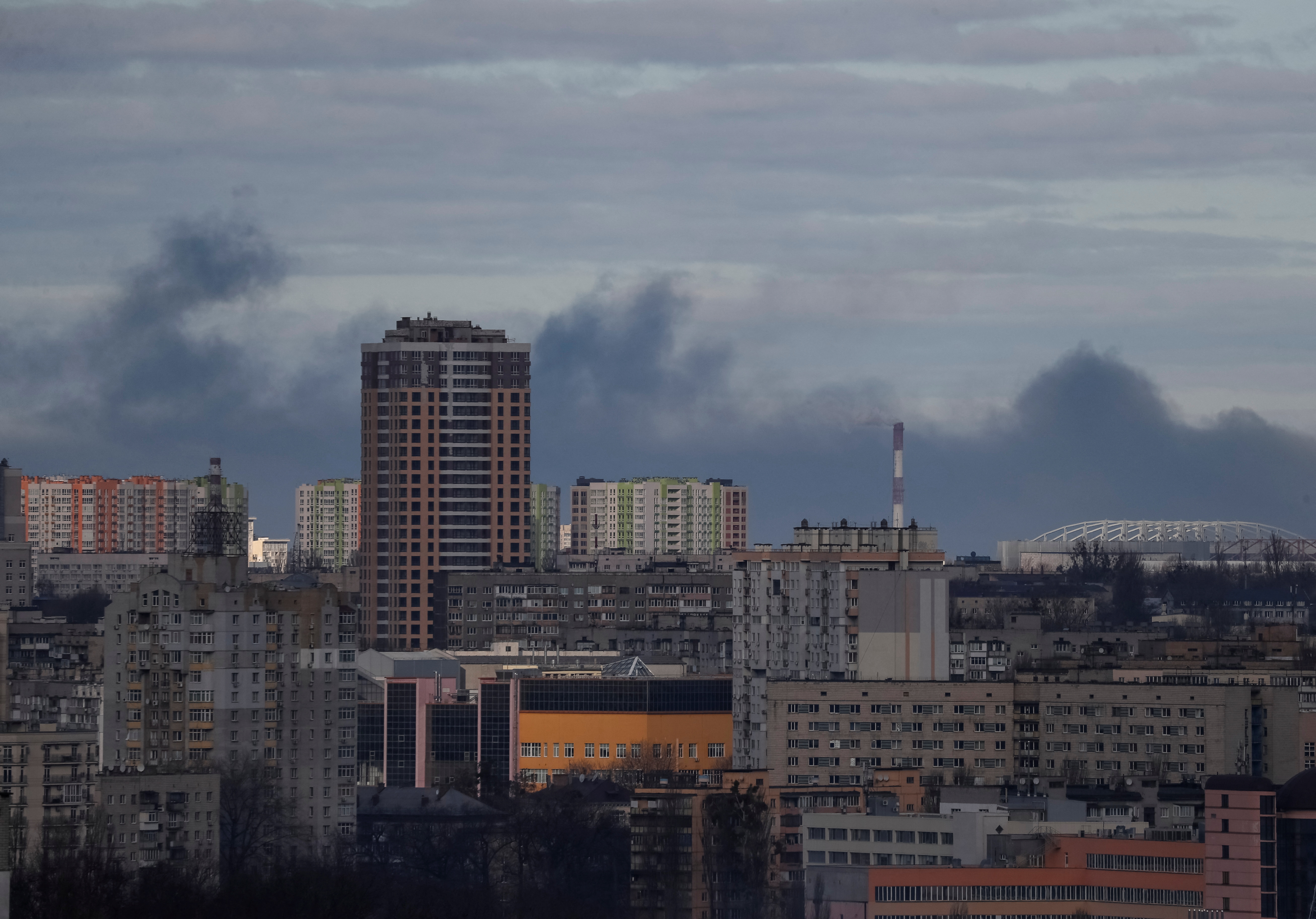 Smoke rises after shelling in Kyiv