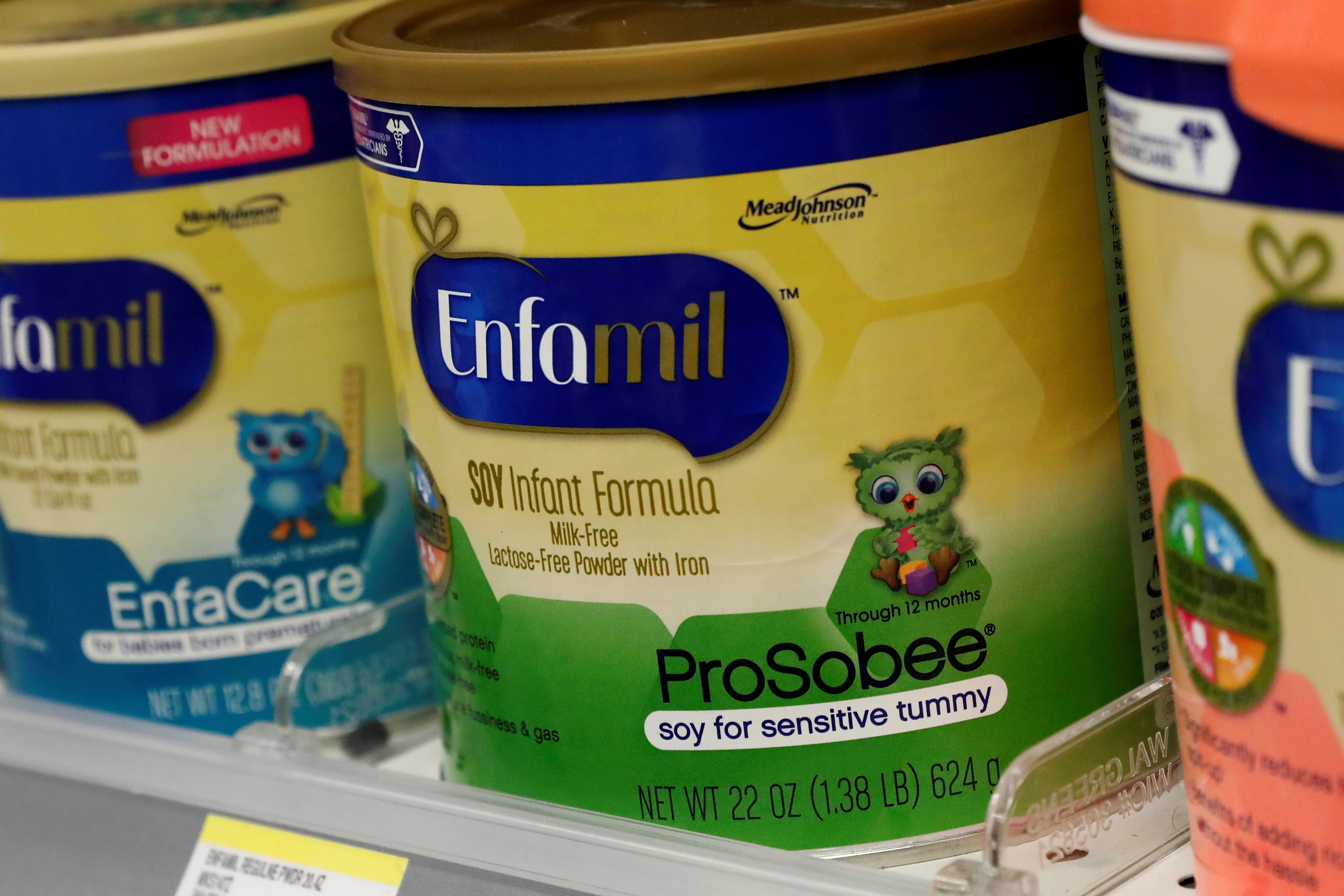 Mead Johnson's product Enfamil baby formula are displayed on a store shelf in New York