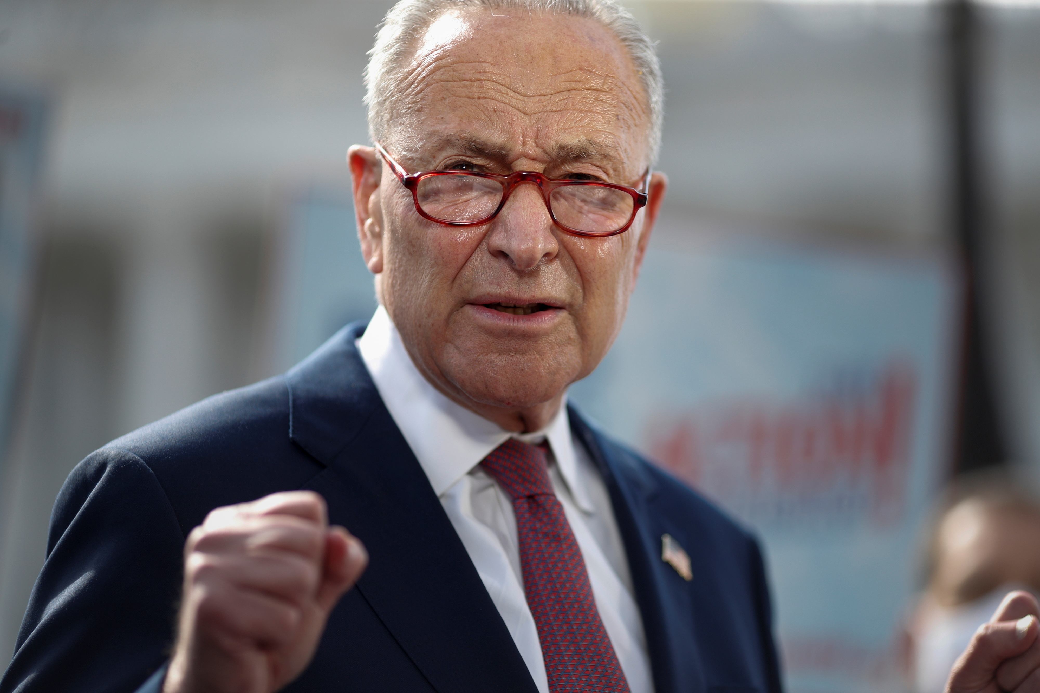 Majority Leader Schumer holds a news conference on hurricane response, on Capitol Hill