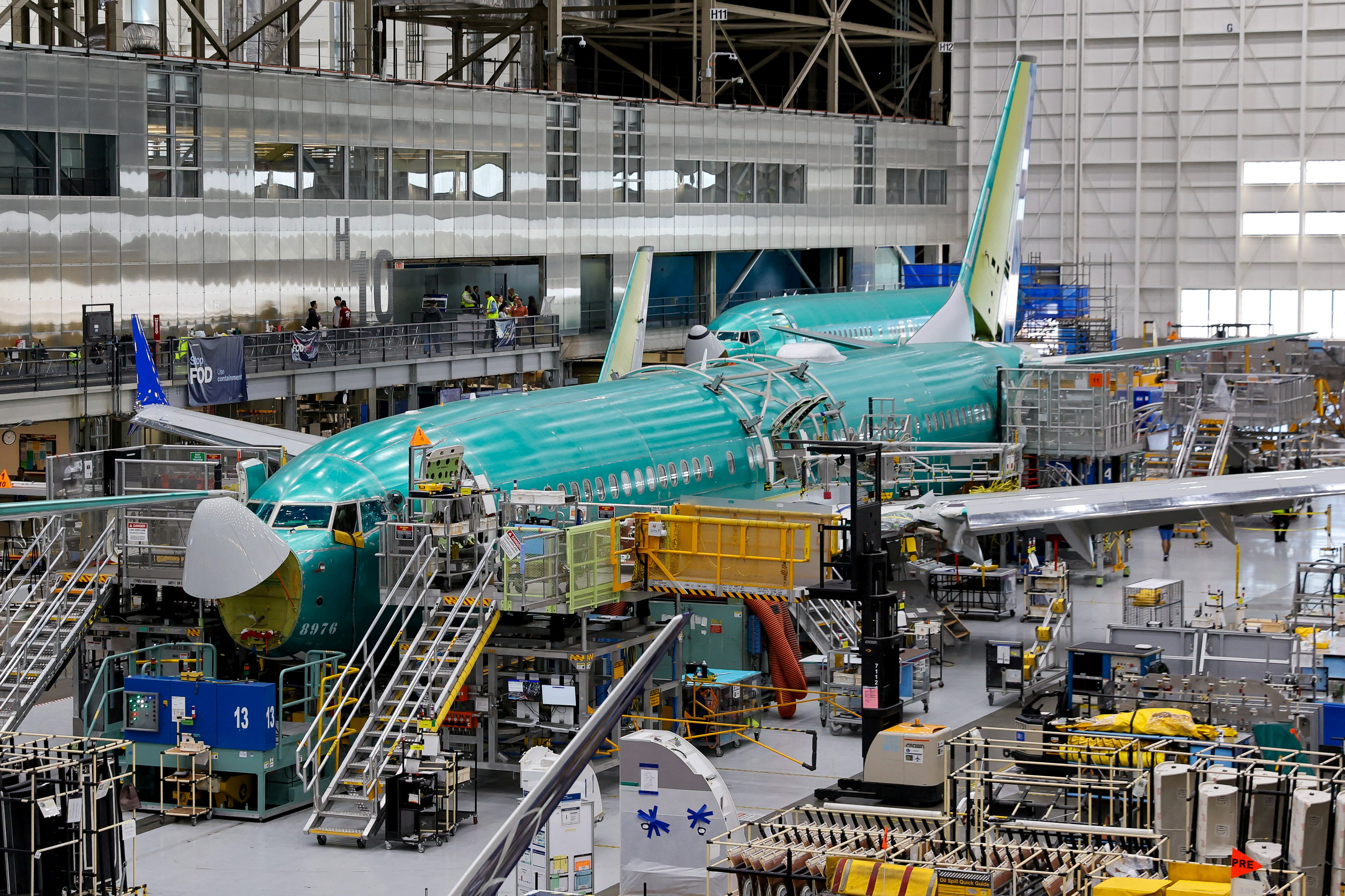 Aeronaves Boeing 737 MAX são montadas na fábrica da empresa em Renton