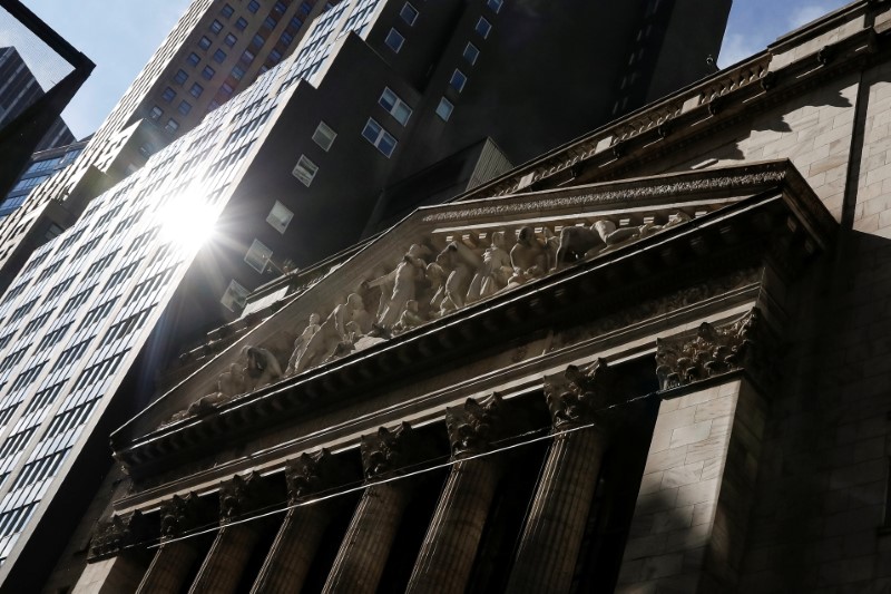 The front facade of the NYSE is seen in New York