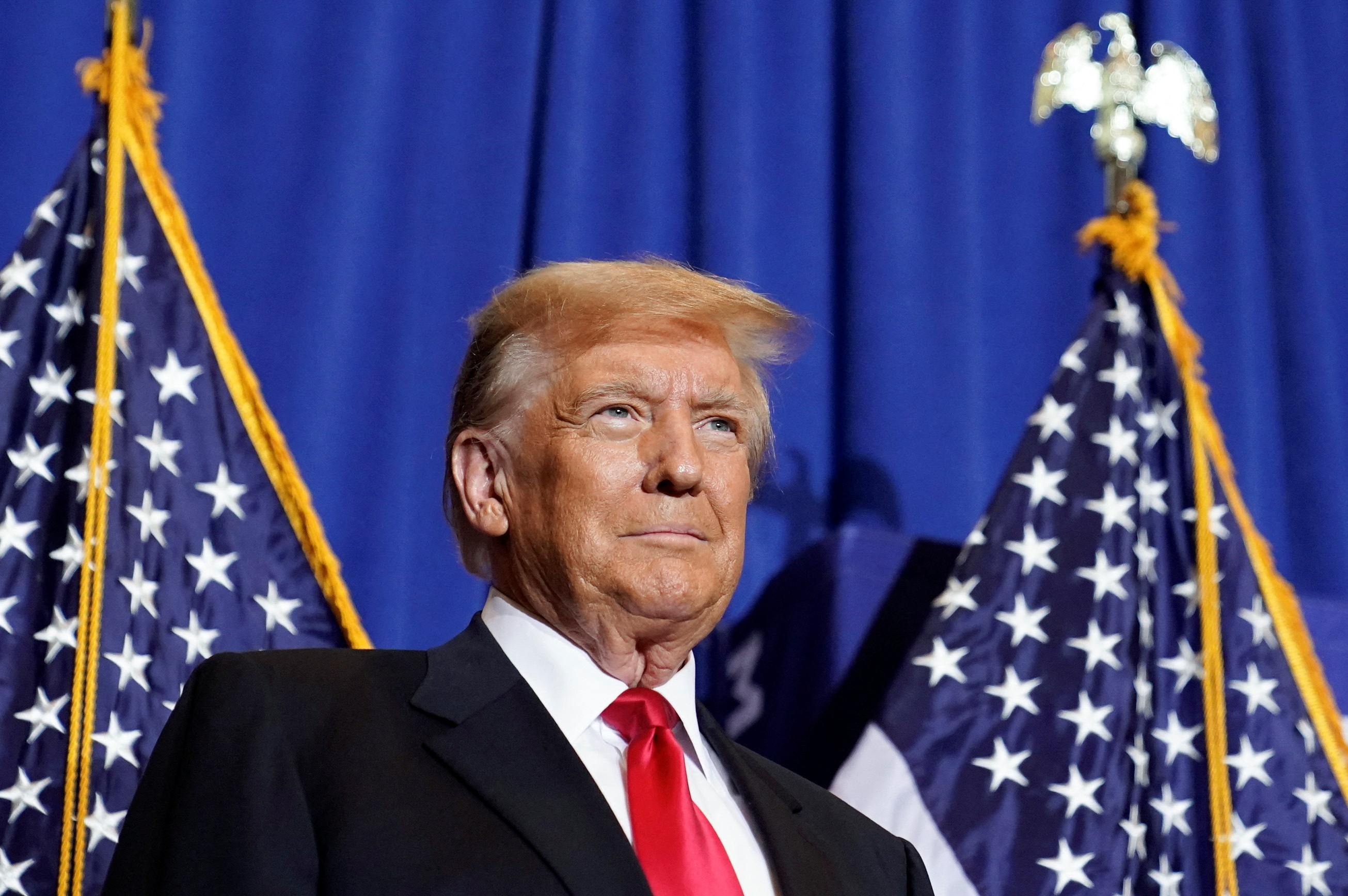 Former U.S. President Trump holds a campaign rally ahead of New Hampshire primary election, in Atkinson