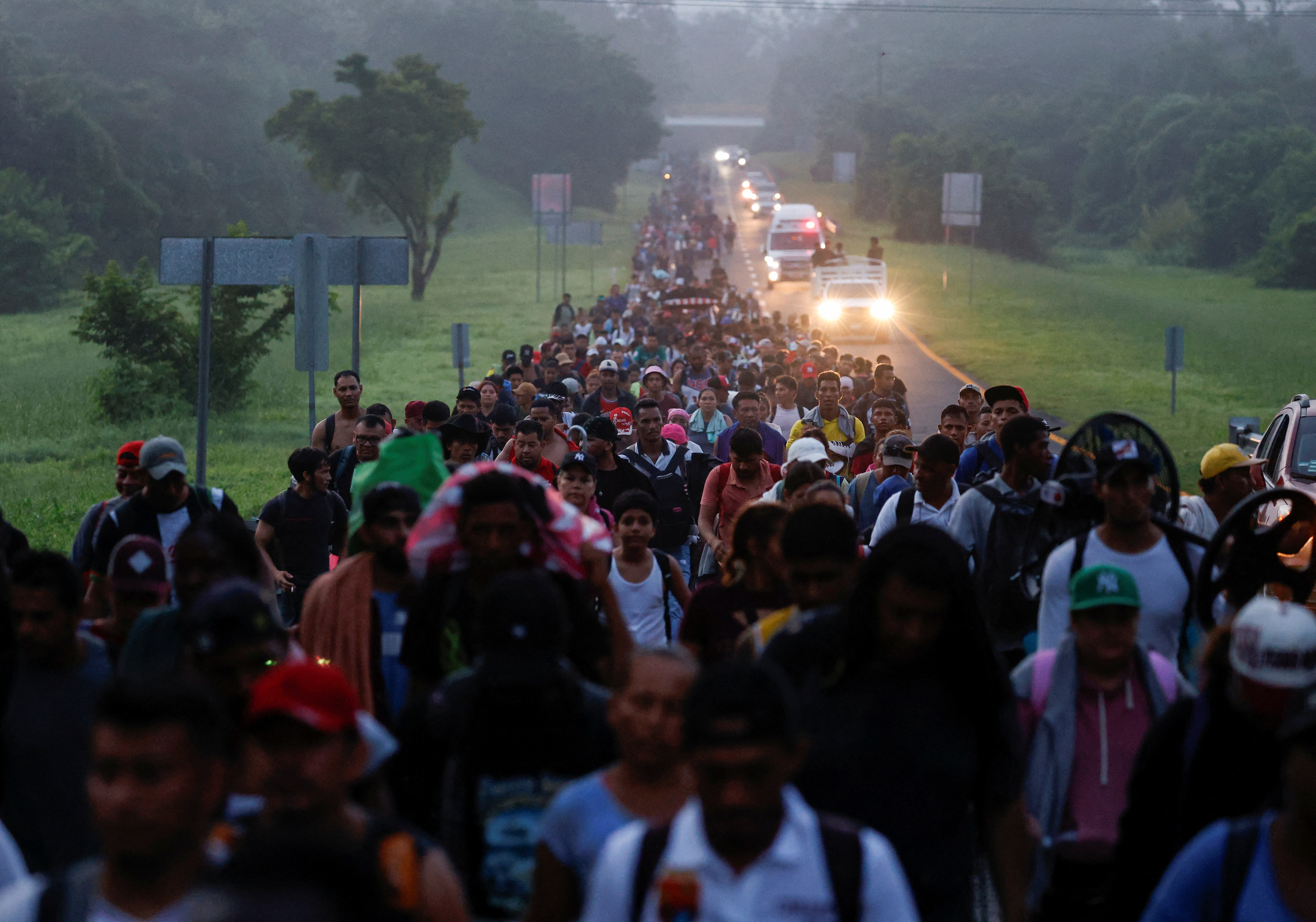 Migrant caravan continues on its way to the U.S. and Mexico border, in Villa Comaltitlan