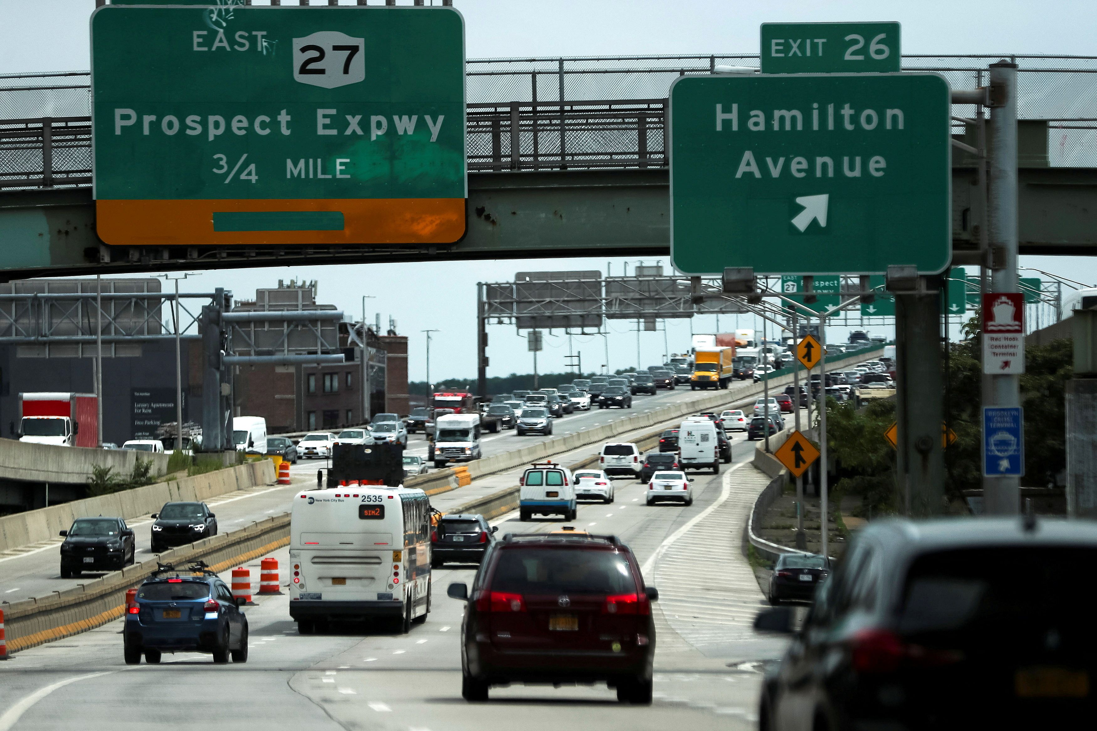 Traffic is seen on a highway ahead of the July 4th holiday, in New York