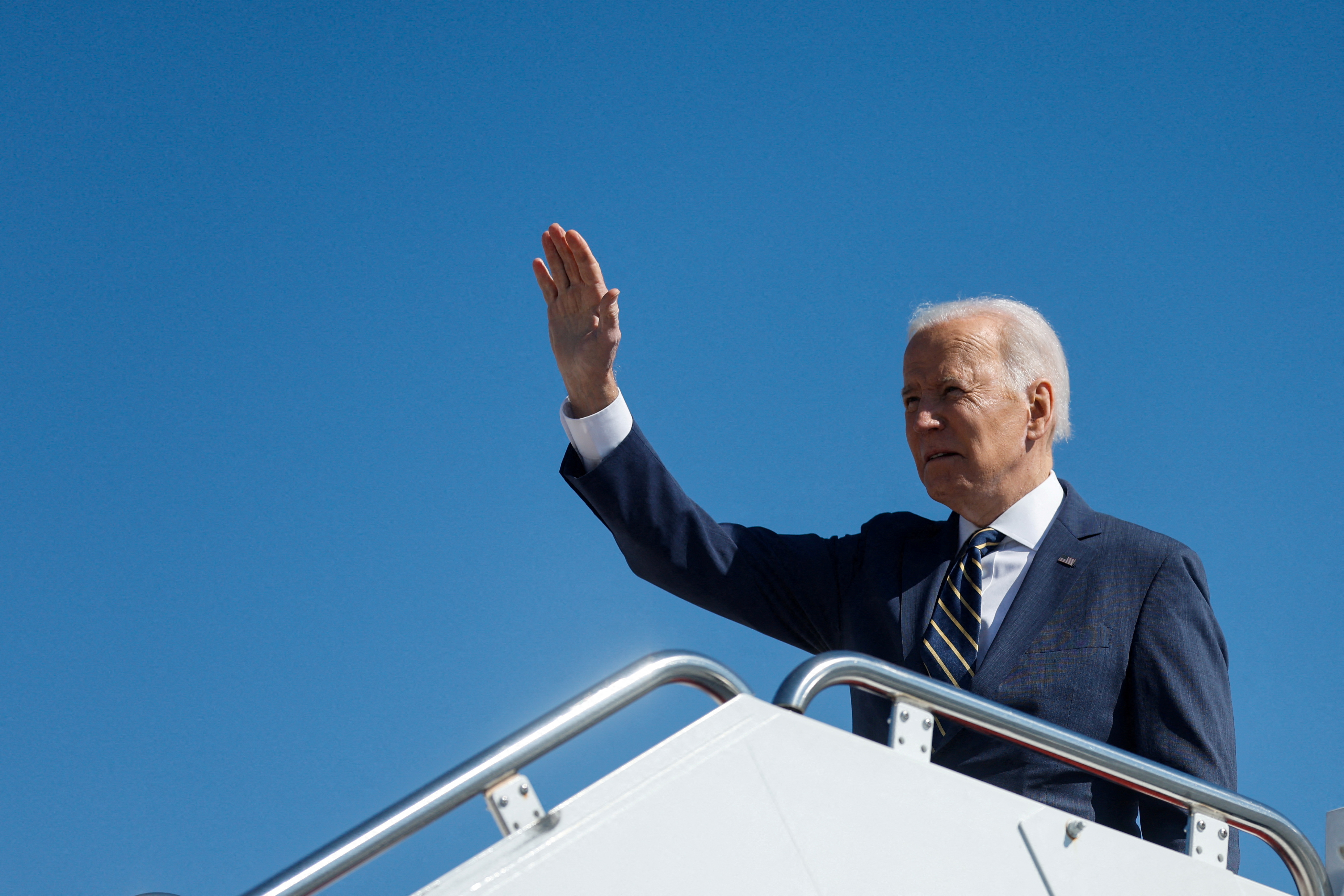 U.S. President Joe Biden boards Air Force One for travel to Philadelphia from Joint Base Andrews