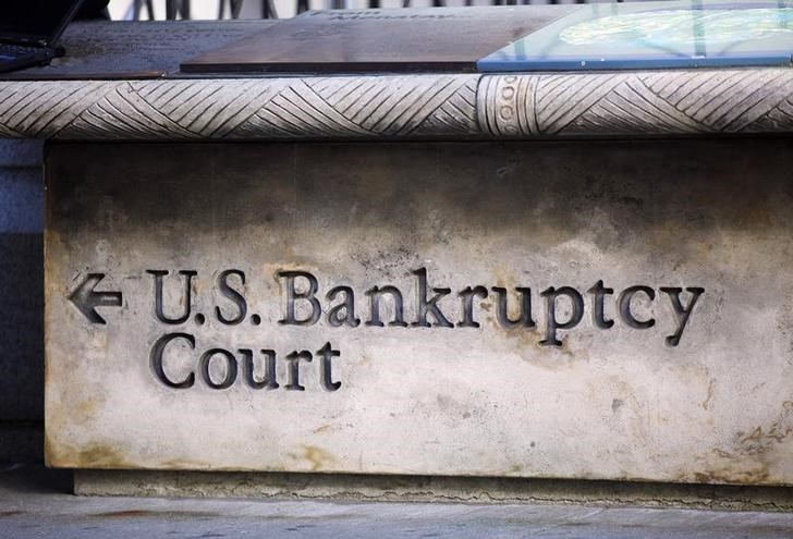 A sign points the way towards U.S. Bankruptcy Court in New York