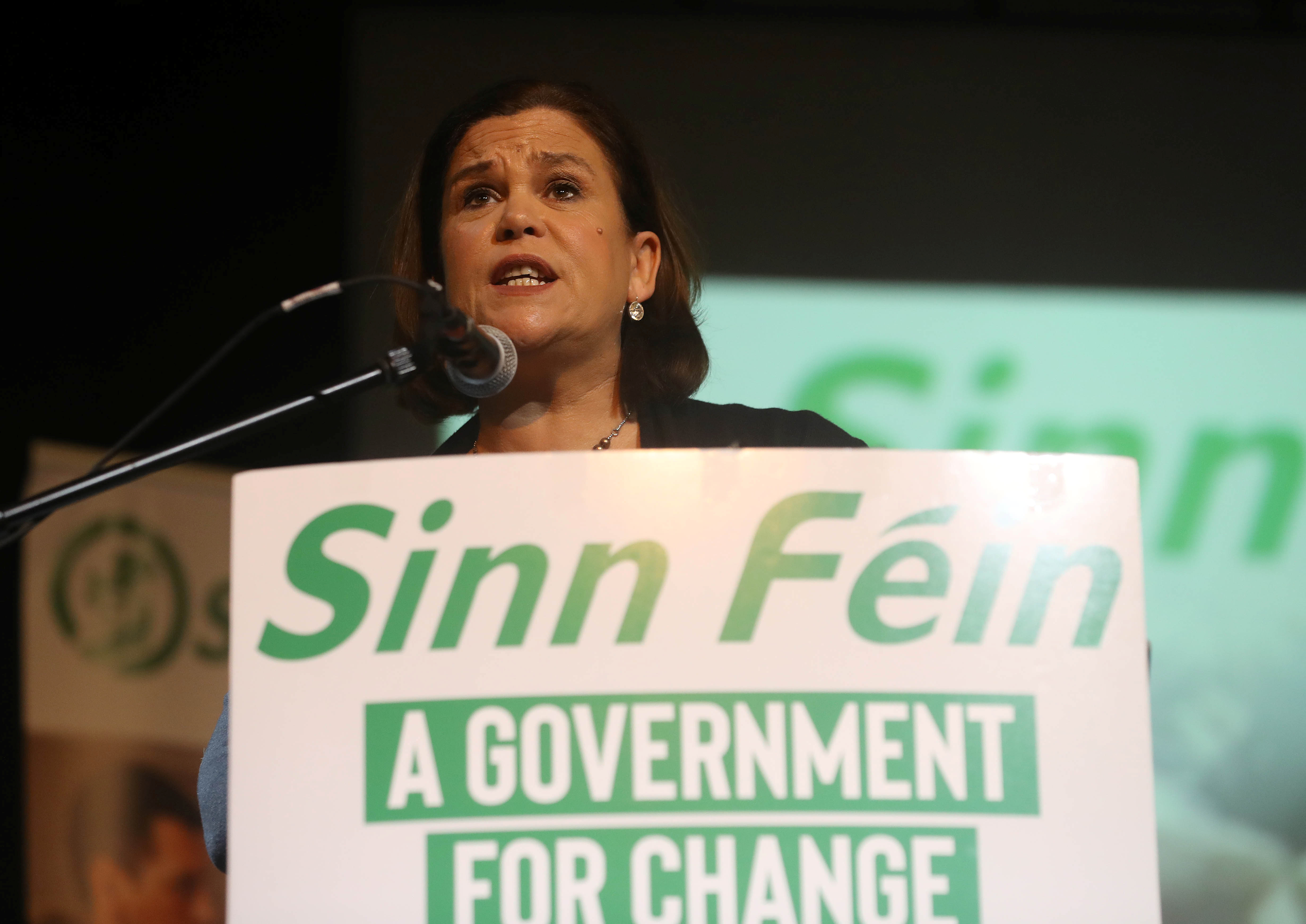 Sinn Fein president Mary Lou McDonald speaks at a public meeting Liberty Hall in Dublin