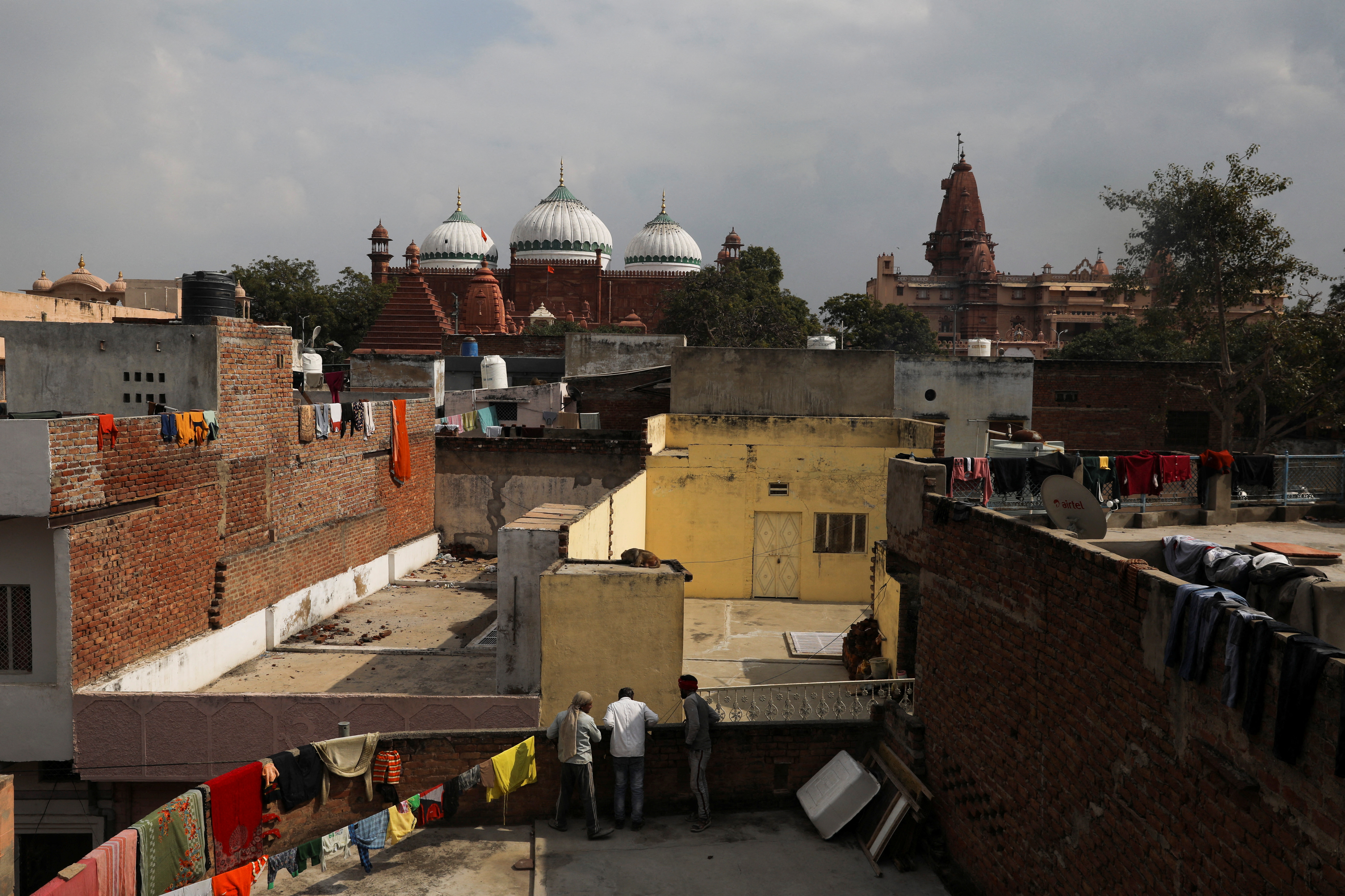 The Shahi Eidgah mosque and the Hindu temple are seen side-by-side in Mathura town