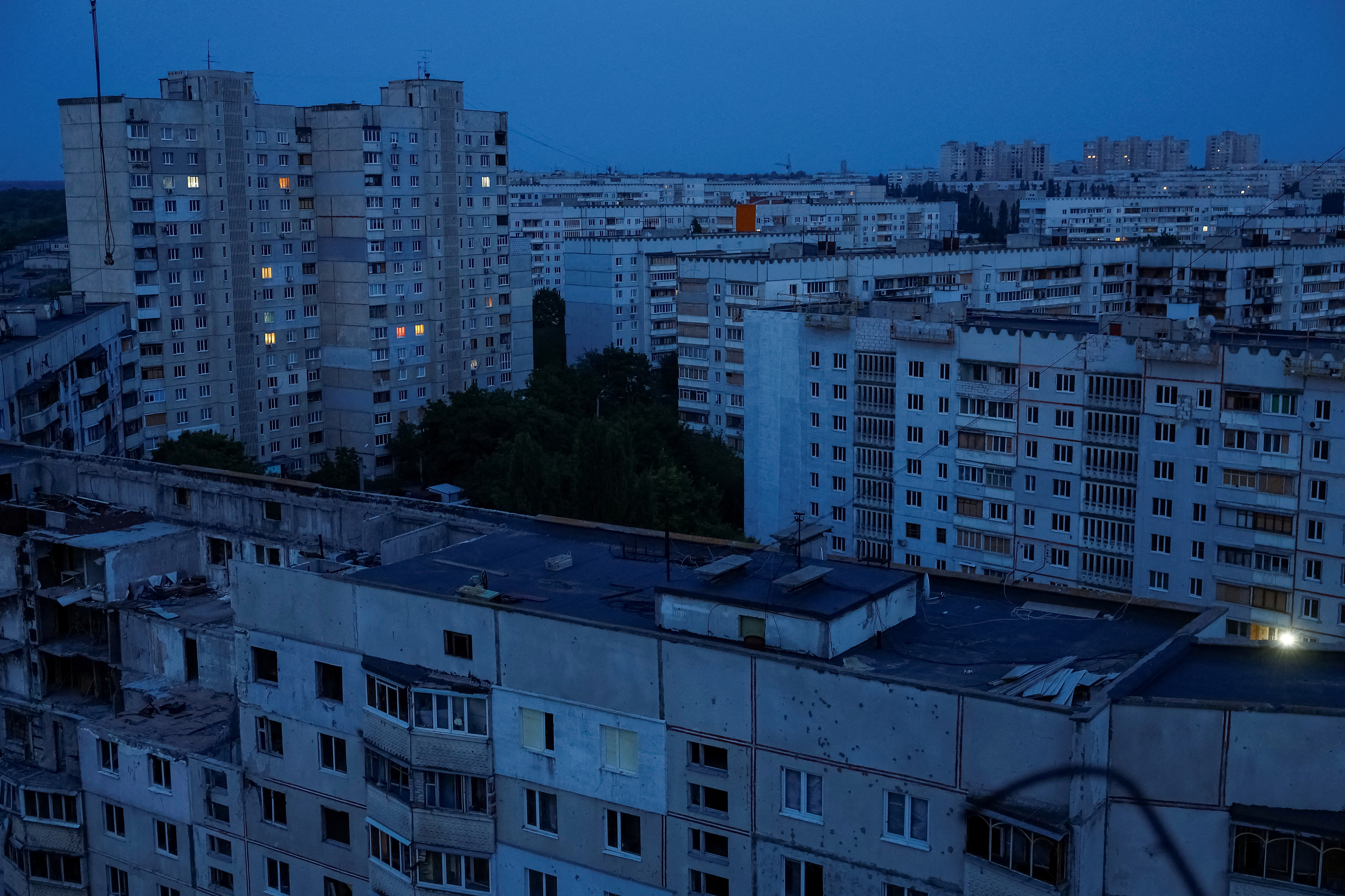 View of apartment buildings in Saltivka district in Kharkiv