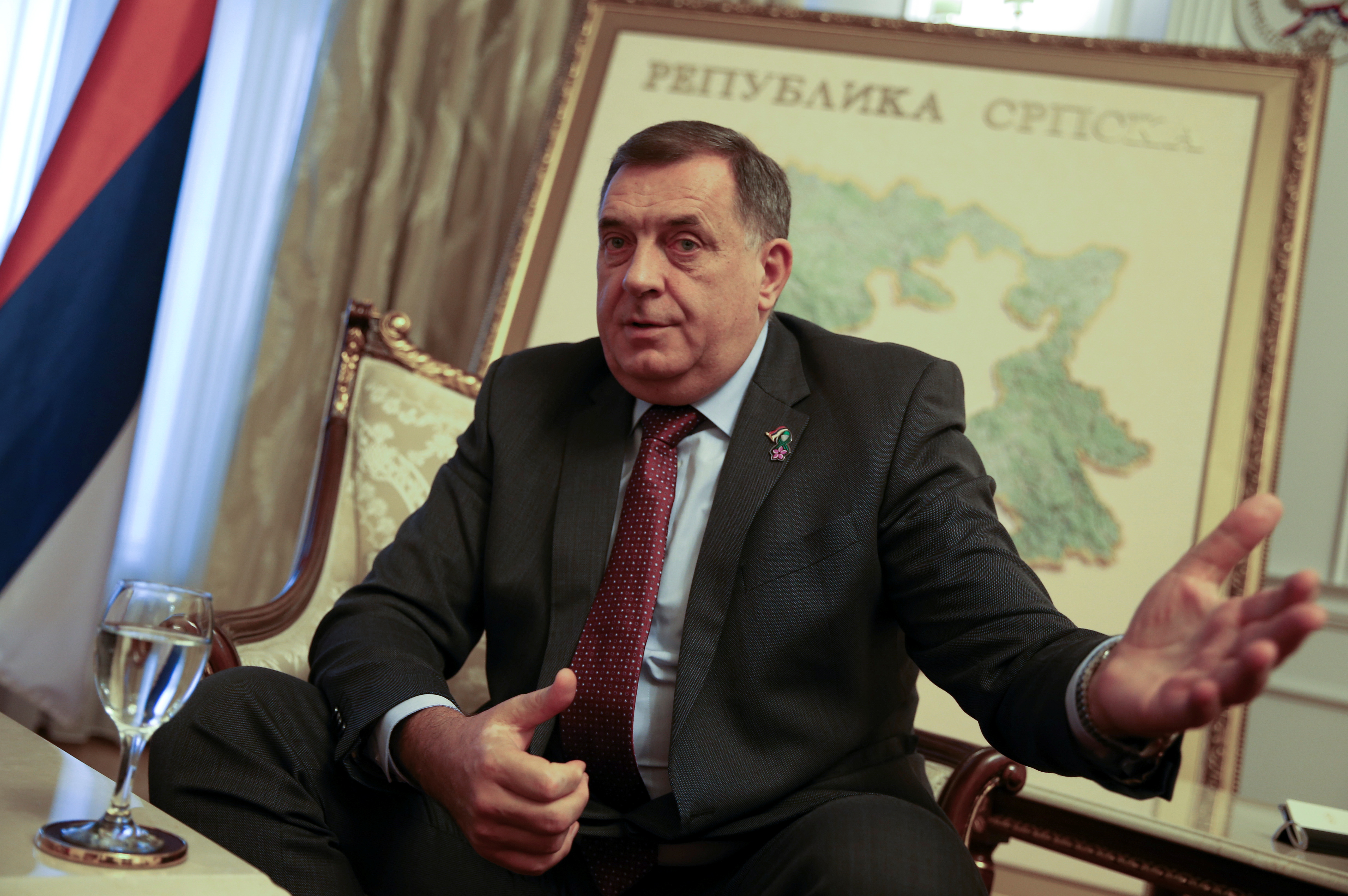 Milorad Dodik, Serb member of the Presidency of Bosnia and Herzegovina, speaks during an interview in Banja Luka