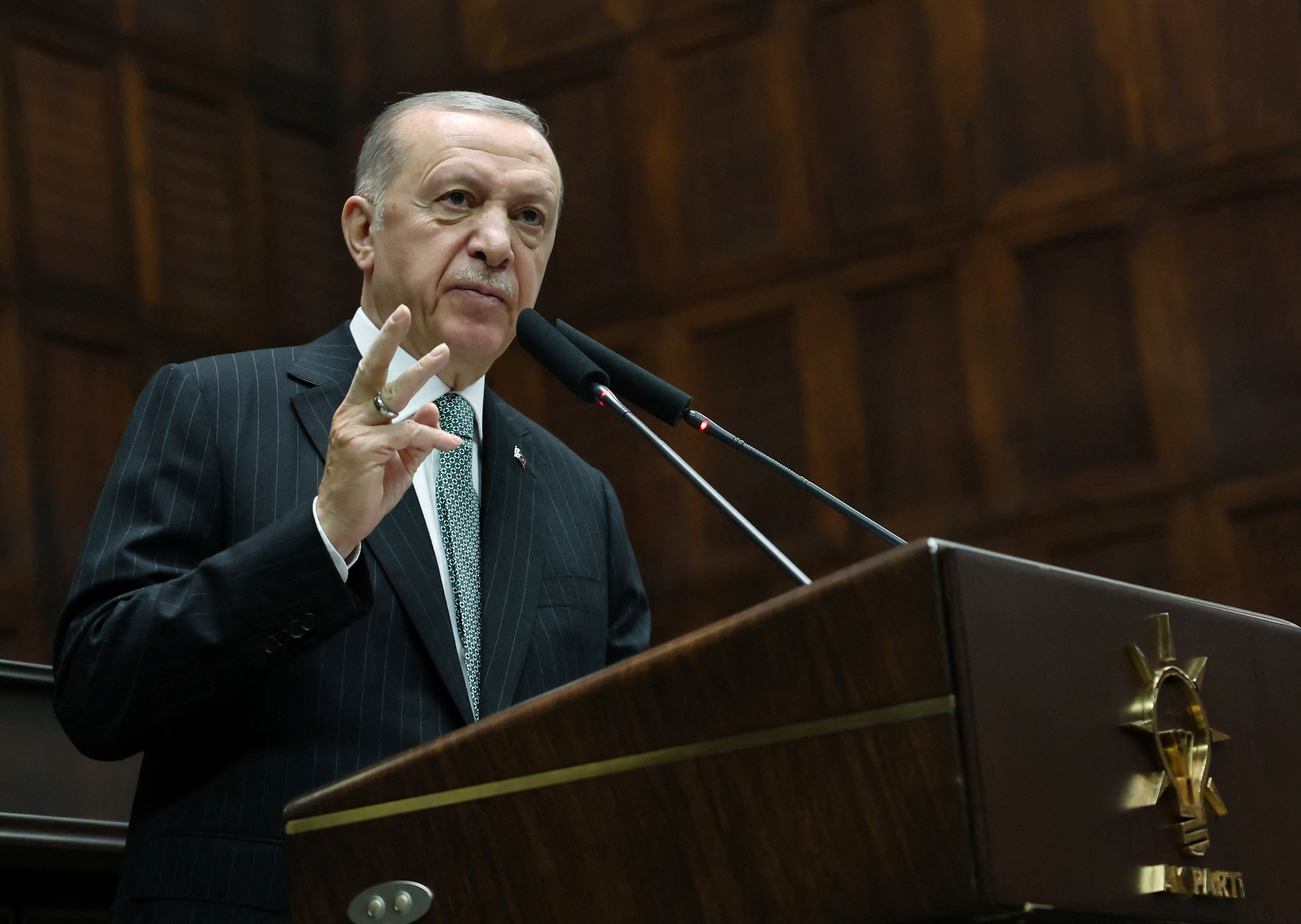 Turkish President Erdogan addresses members of his ruling AKP during a meeting in Ankara