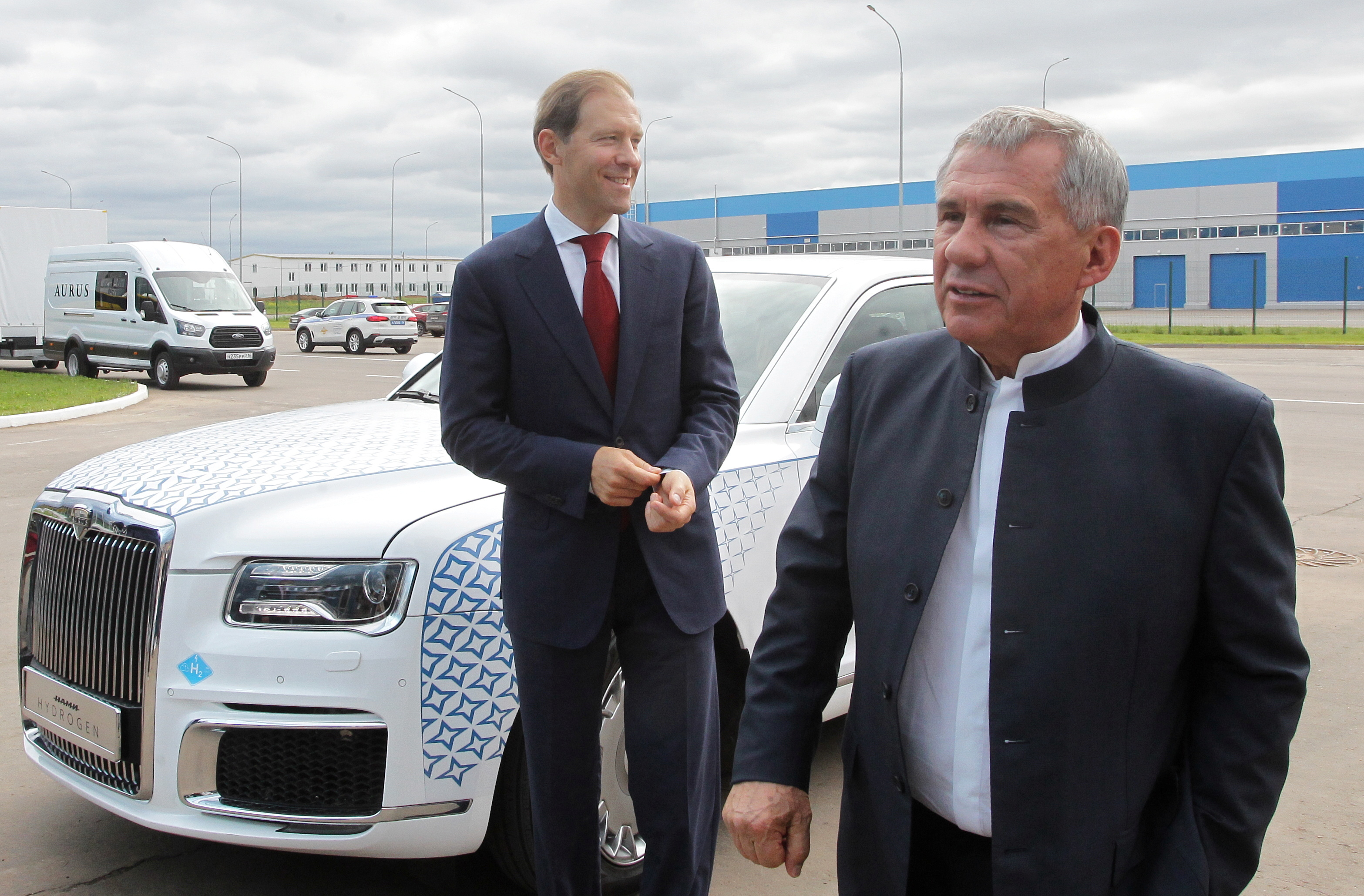 Russia's Industry and Trade Minister Manturov and President of Tatarstan Minnikhanov attend a ceremony to launch the serial production of Aurus Senat cars at a plant in Yelabuga