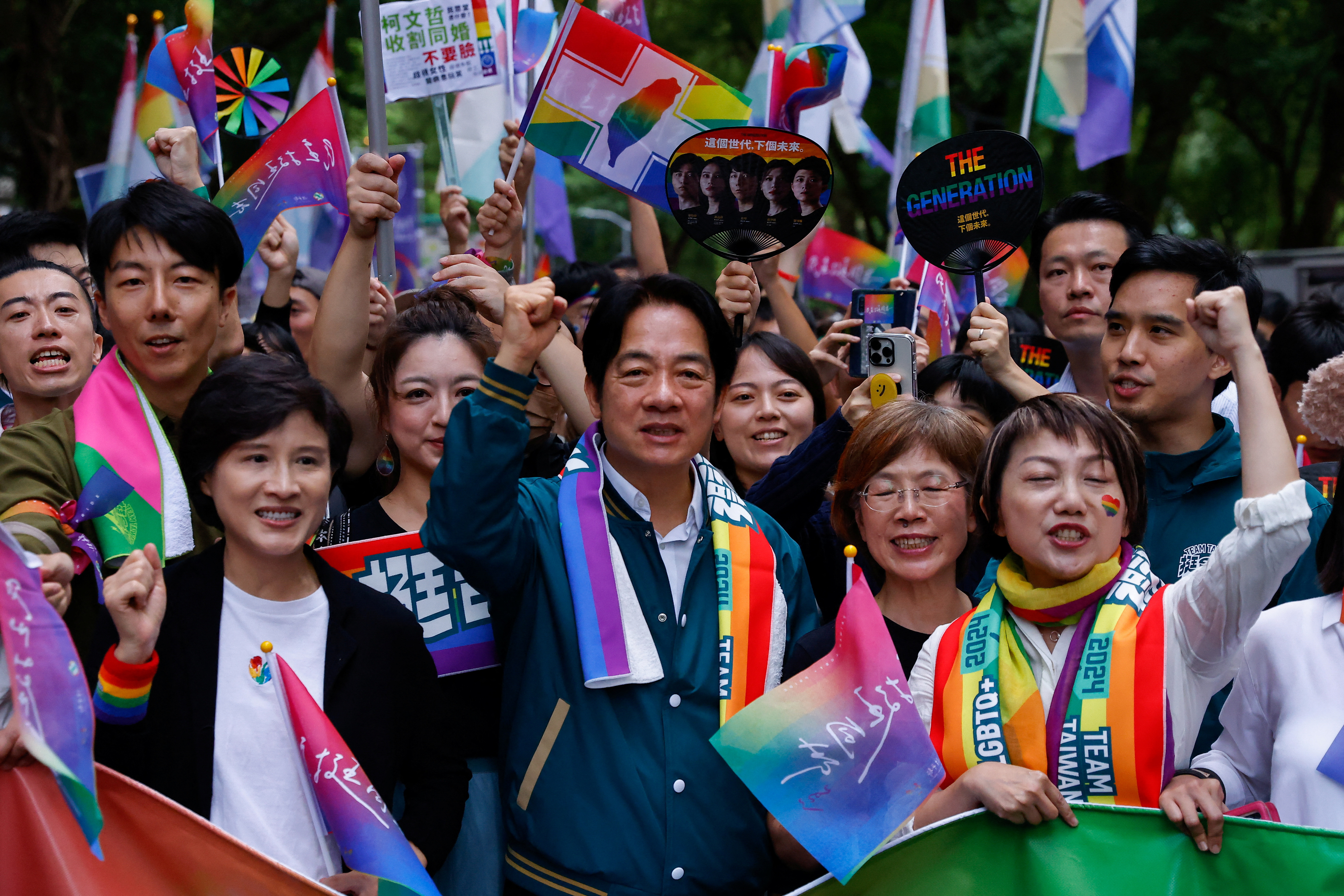 Vice President Lai Ching-te marches during the annual Taiwan's Pride parade in Taipei,