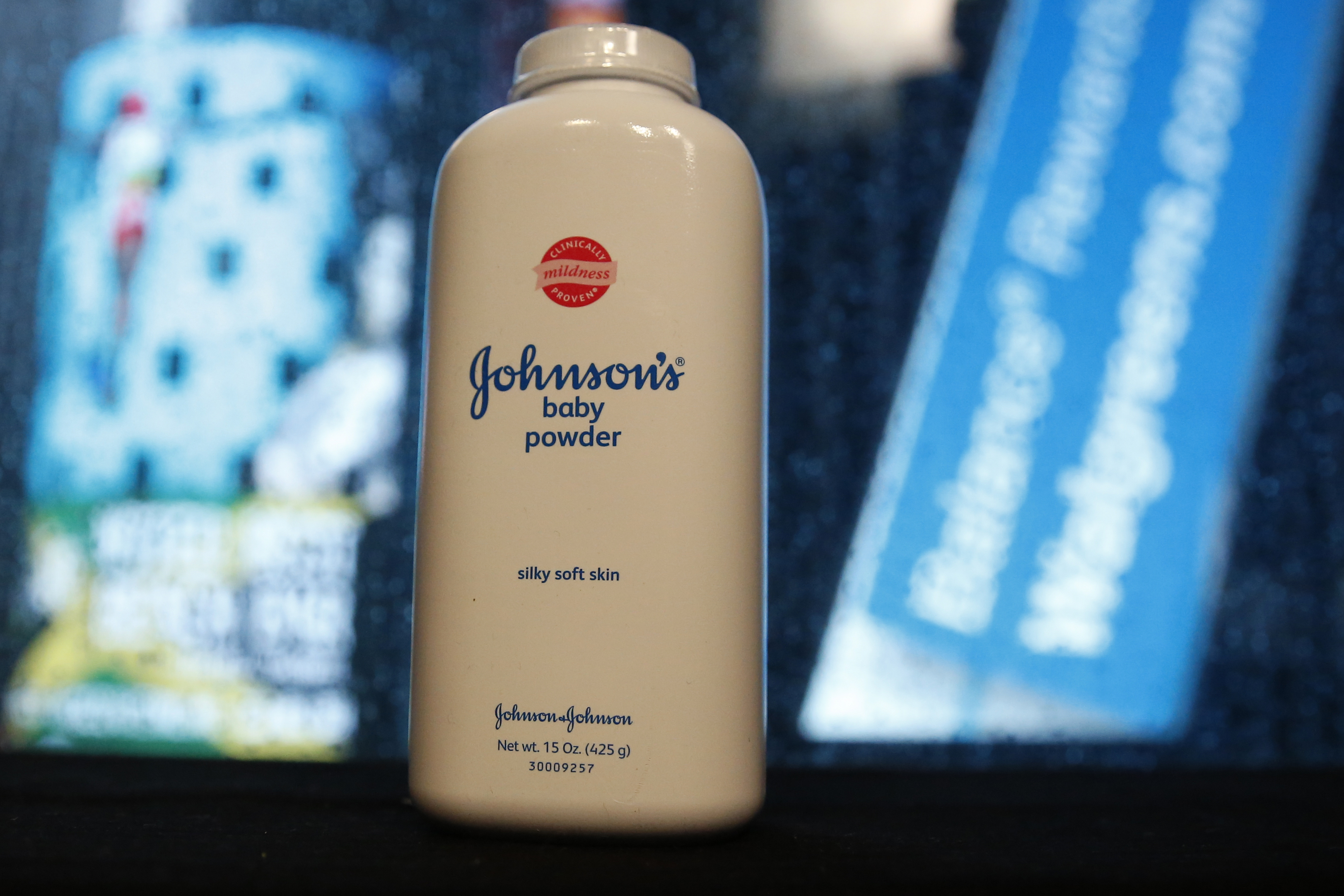 A bottle of Johnson's Baby Powder is seen in a photo illustration taken in New York