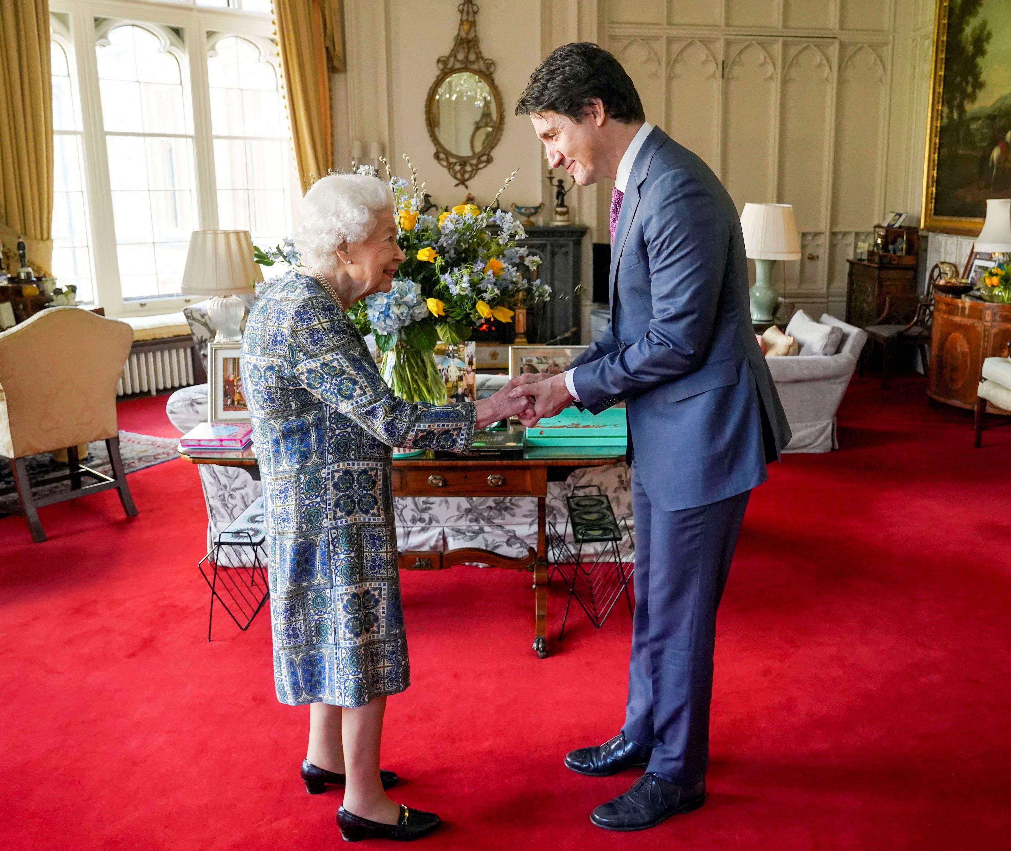 Britain's Queen Elizabeth receives Canadian Prime Minister Justin Trudeau at Windsor Castle