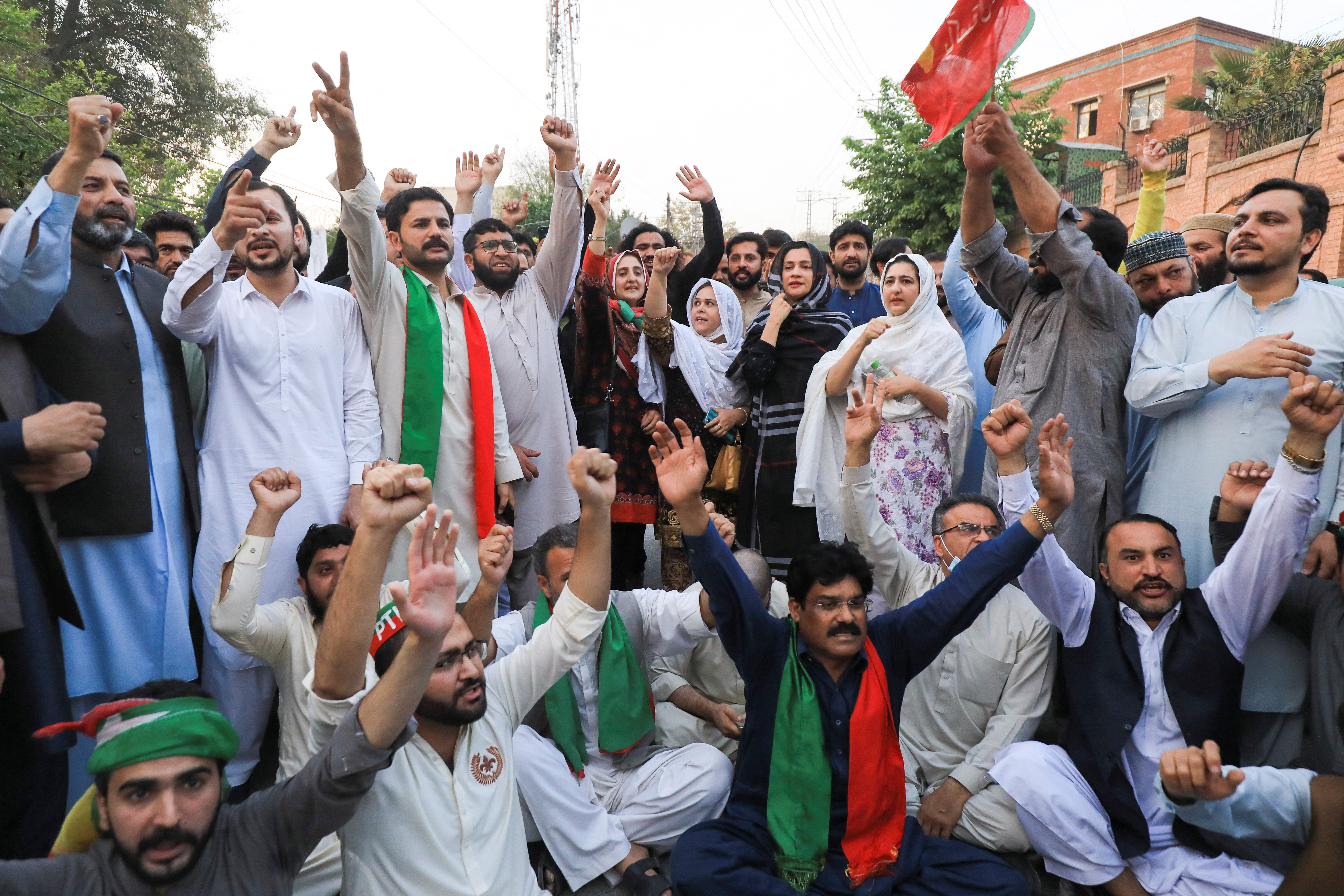 Supporters of former Pakistani PM Khan protest ahead of Khan's possible arrest, in Peshawar
