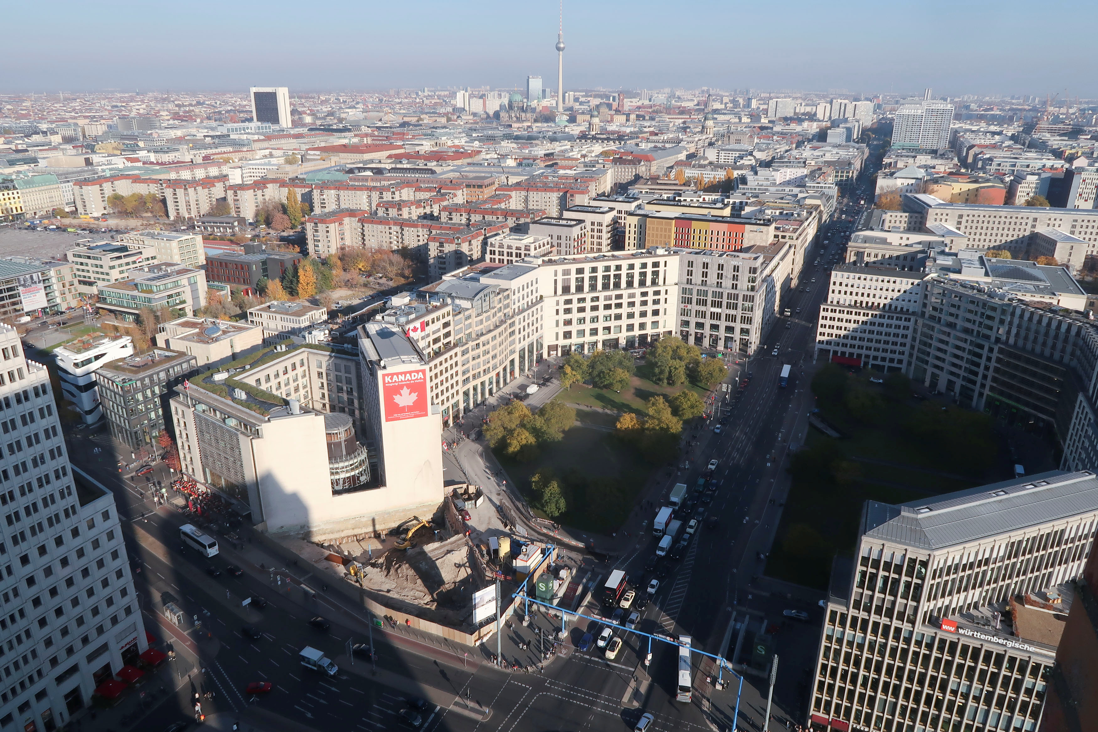 A general view shows the skyline of Potsdamer Platz square and the Leipziger Strasse street in Berlin