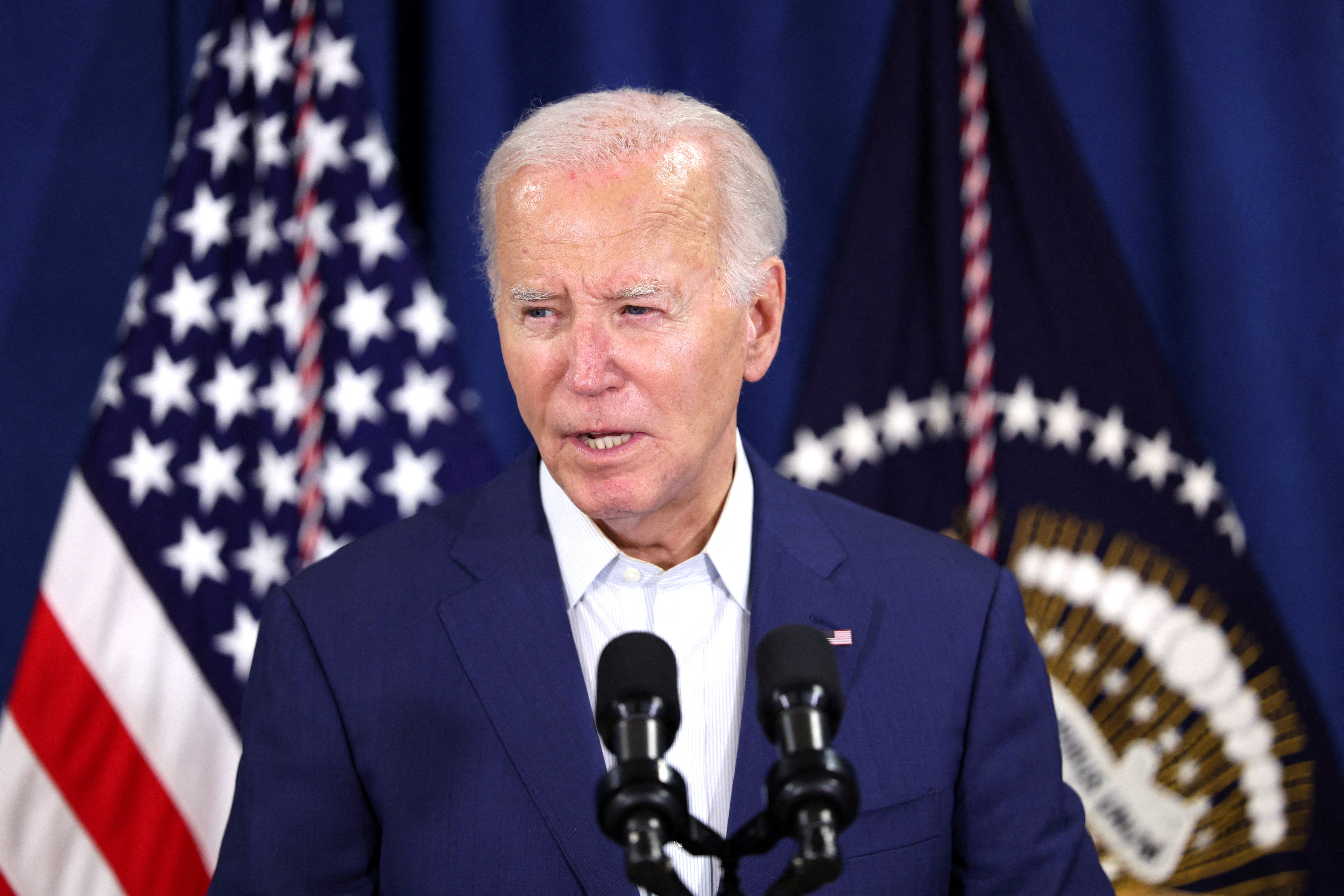 U.S. President Joe Biden delivers remarks following the incident that occurred at a campaign rally for former U.S. President Donald Trump, in Rehoboth Beach