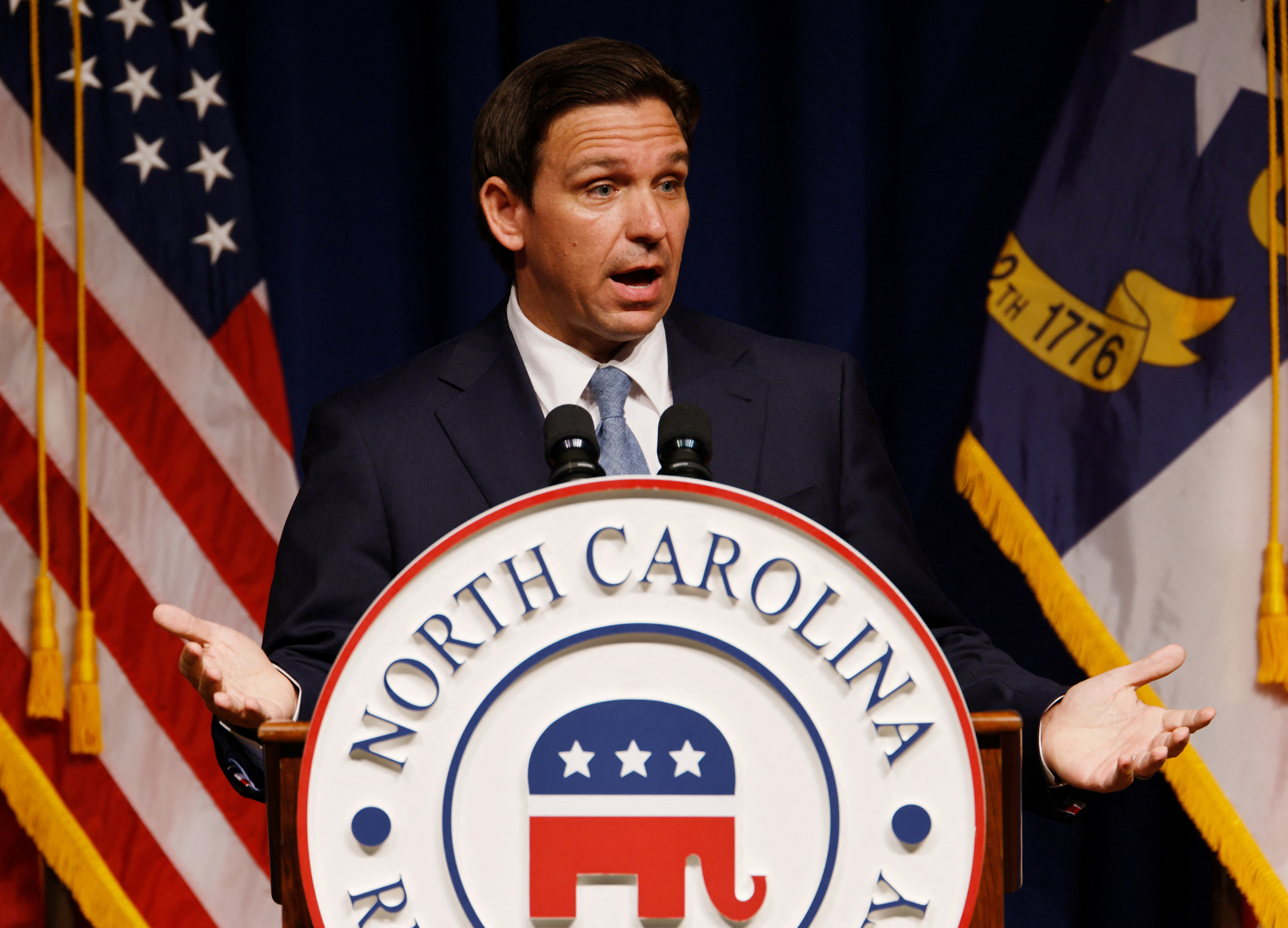 Florida Governor and Republican presidential candidate Ron DeSantis attends the North Carolina Republican Party convention in Greensboro