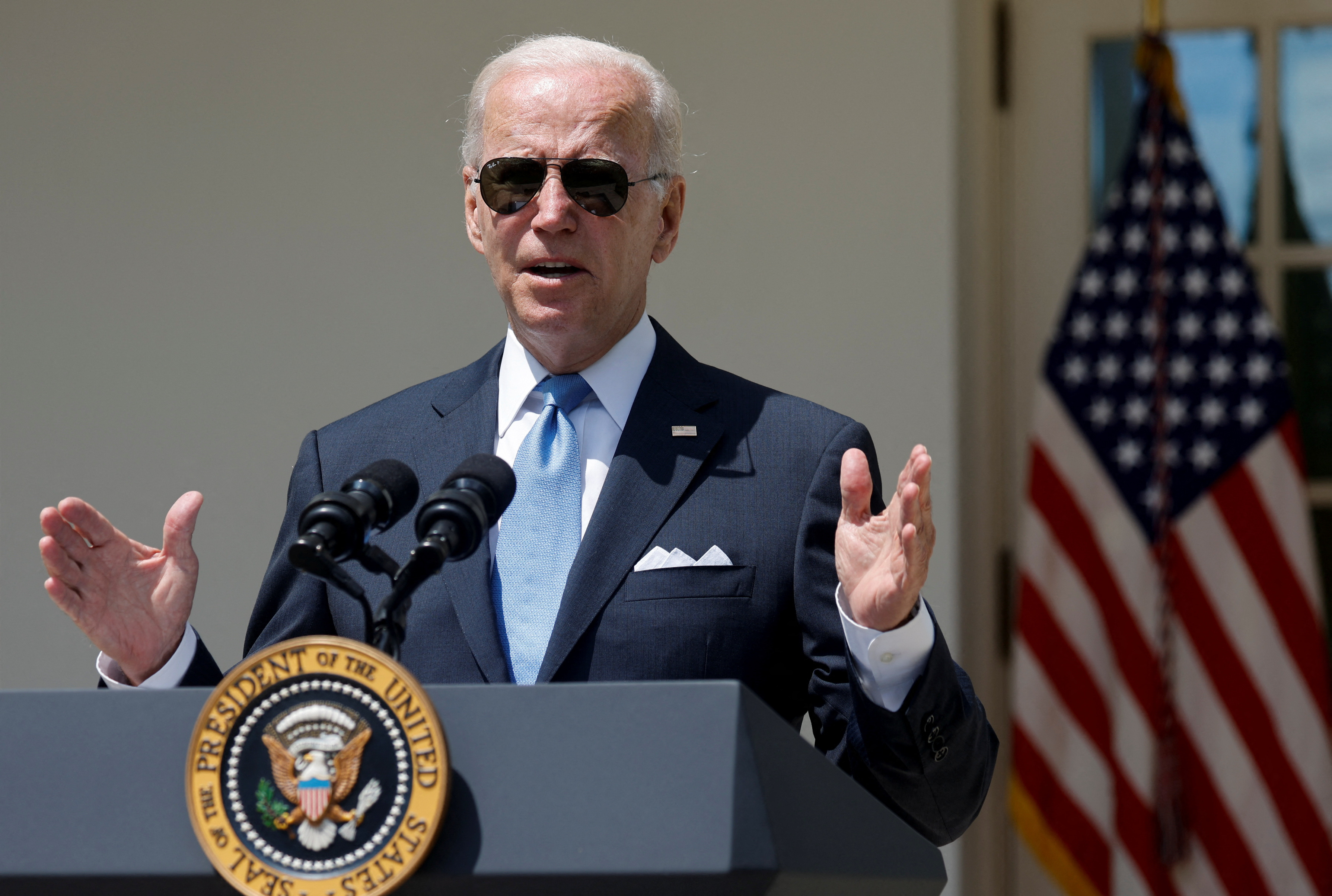 U.S. President Joe Biden delivers remarks in the Rose Garden at the White House