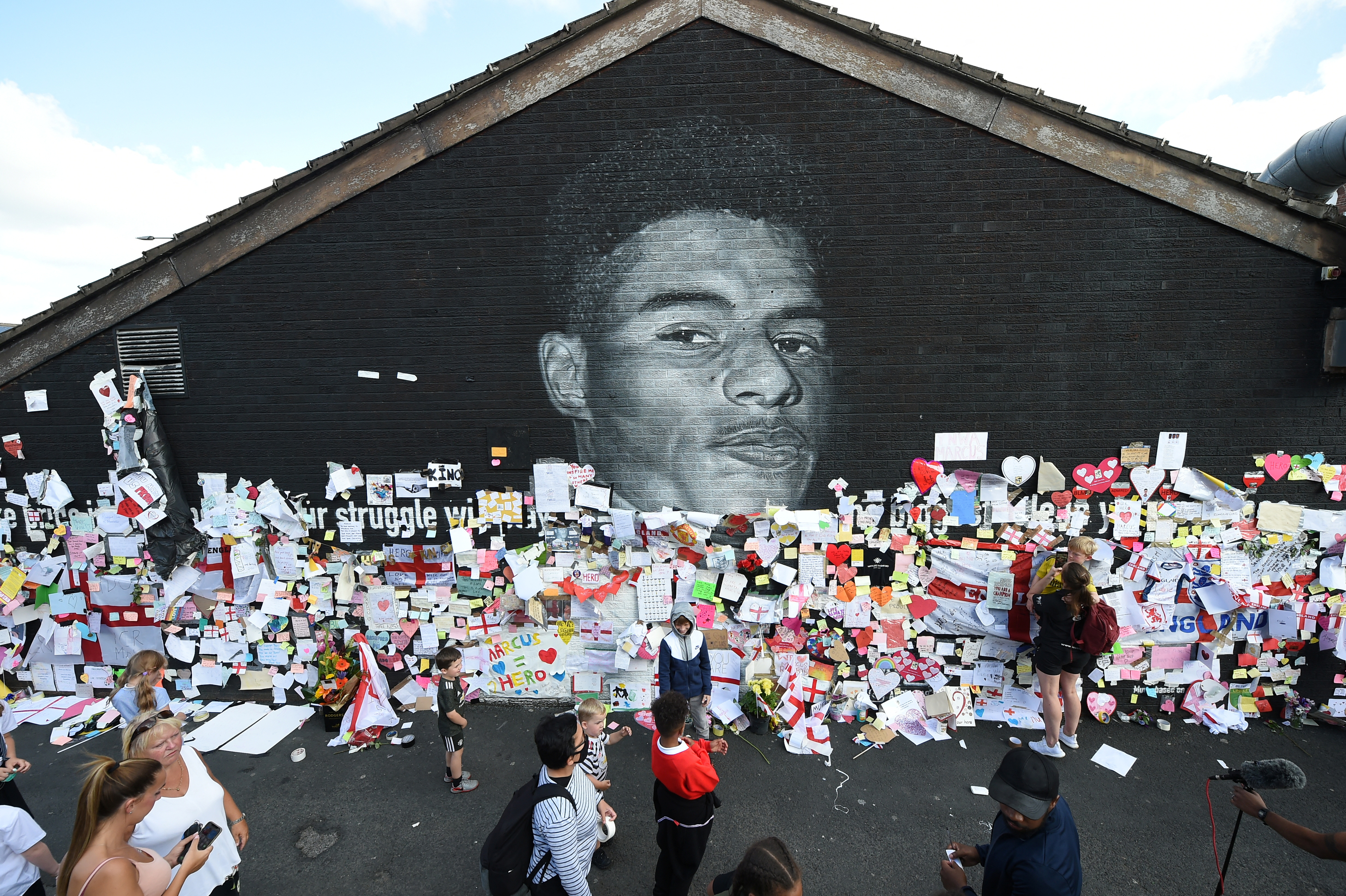 Stand Up to Racism Demonstration at the Marcus Rashford mural after it was defaced following the Euro 2020 Final between Italy and England