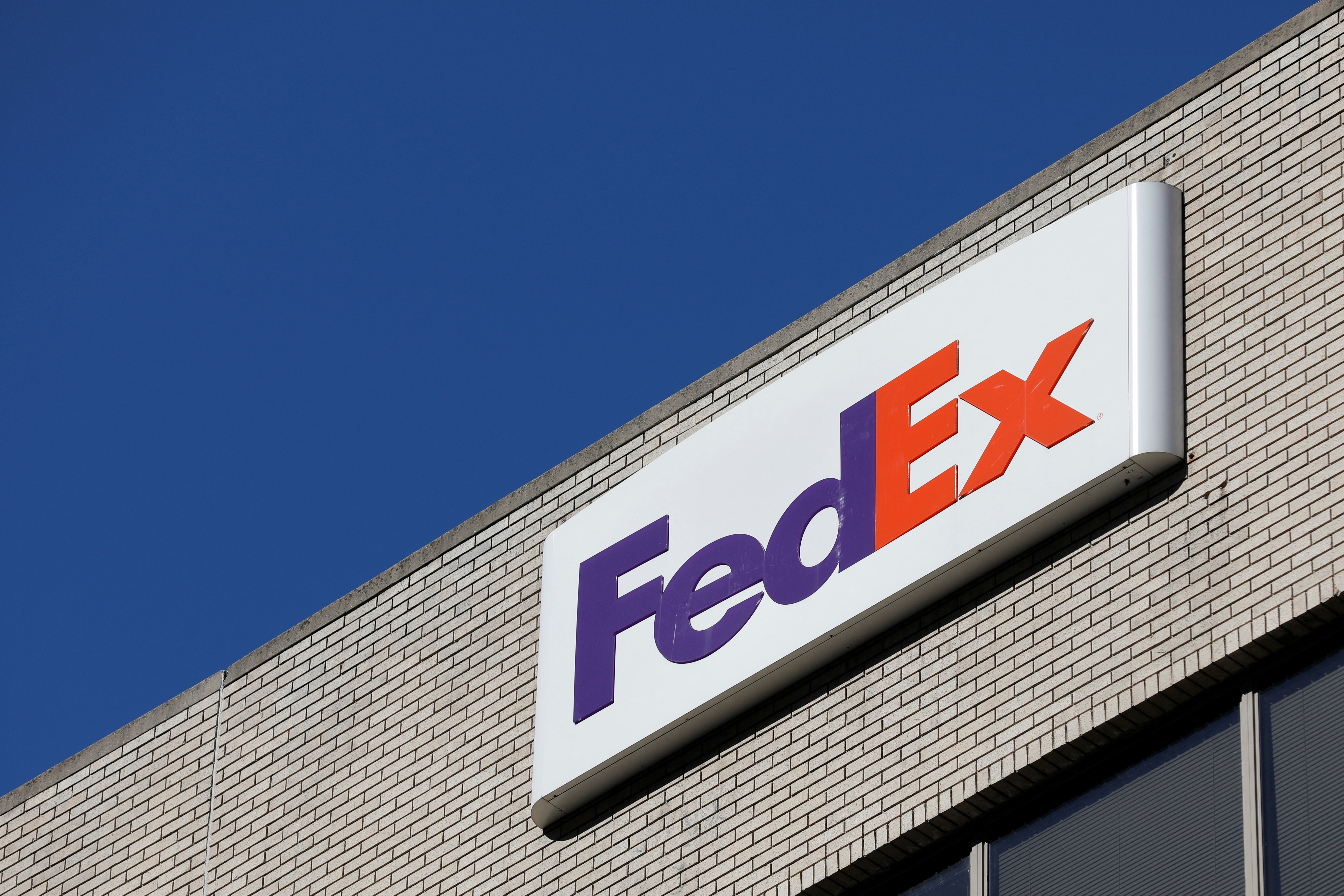 Signage is seen on a FedEx location in Manhattan, New York City, U.S., September 3, 2021. REUTERS/Andrew Kelly
