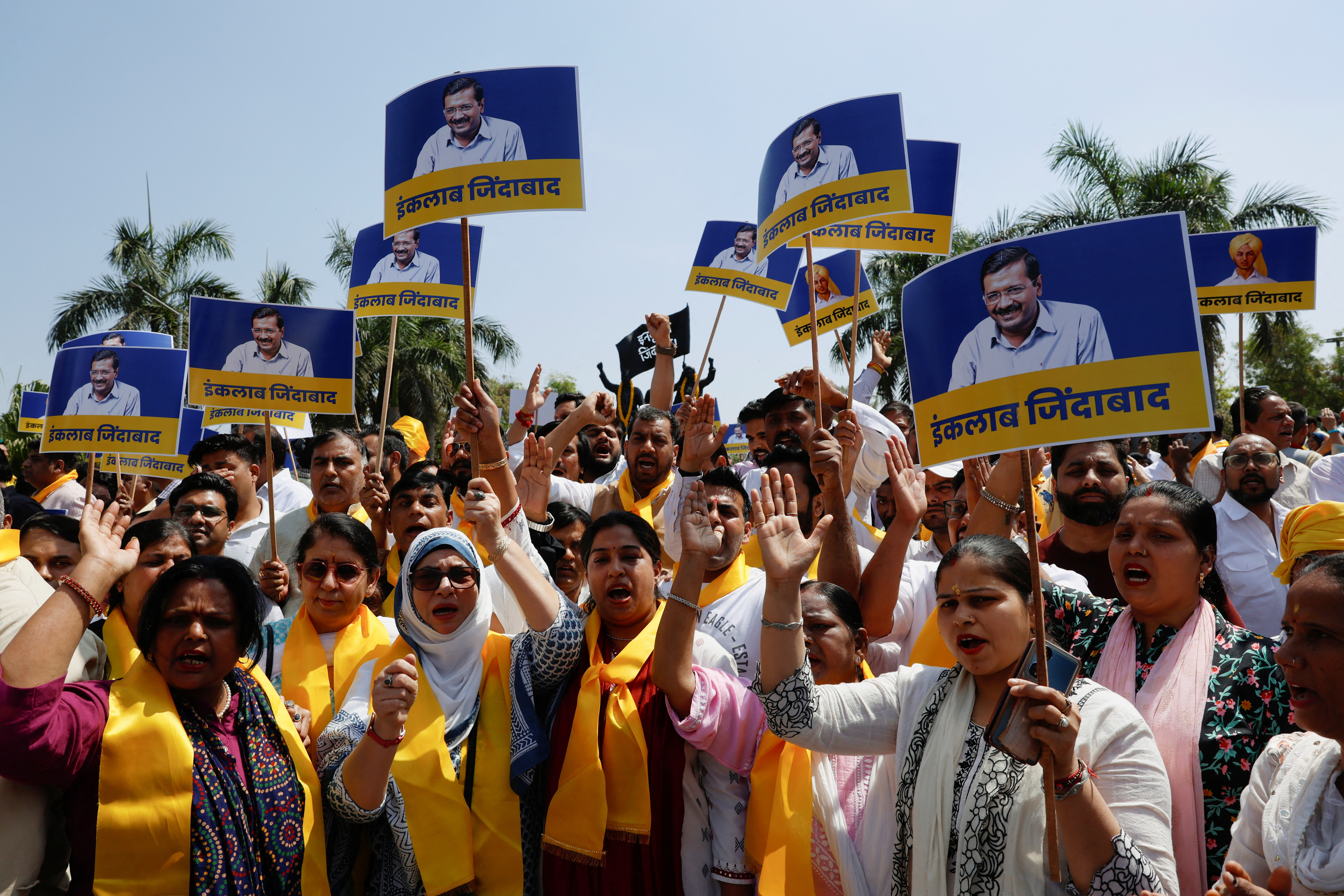 Protest against Delhi CM Arvind Kejriwal’s arrest in New Delhi